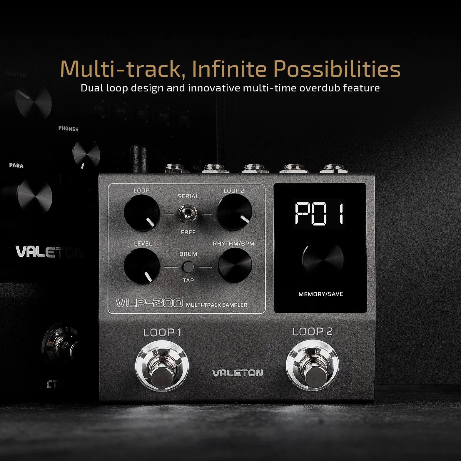 Valeton Pedał Looper Dual Track Stereo Looper do gitary, basu, klawiszy, wokalu, perkusji 99 miejsc na projekty Obsługa oprogramowania VLP-200