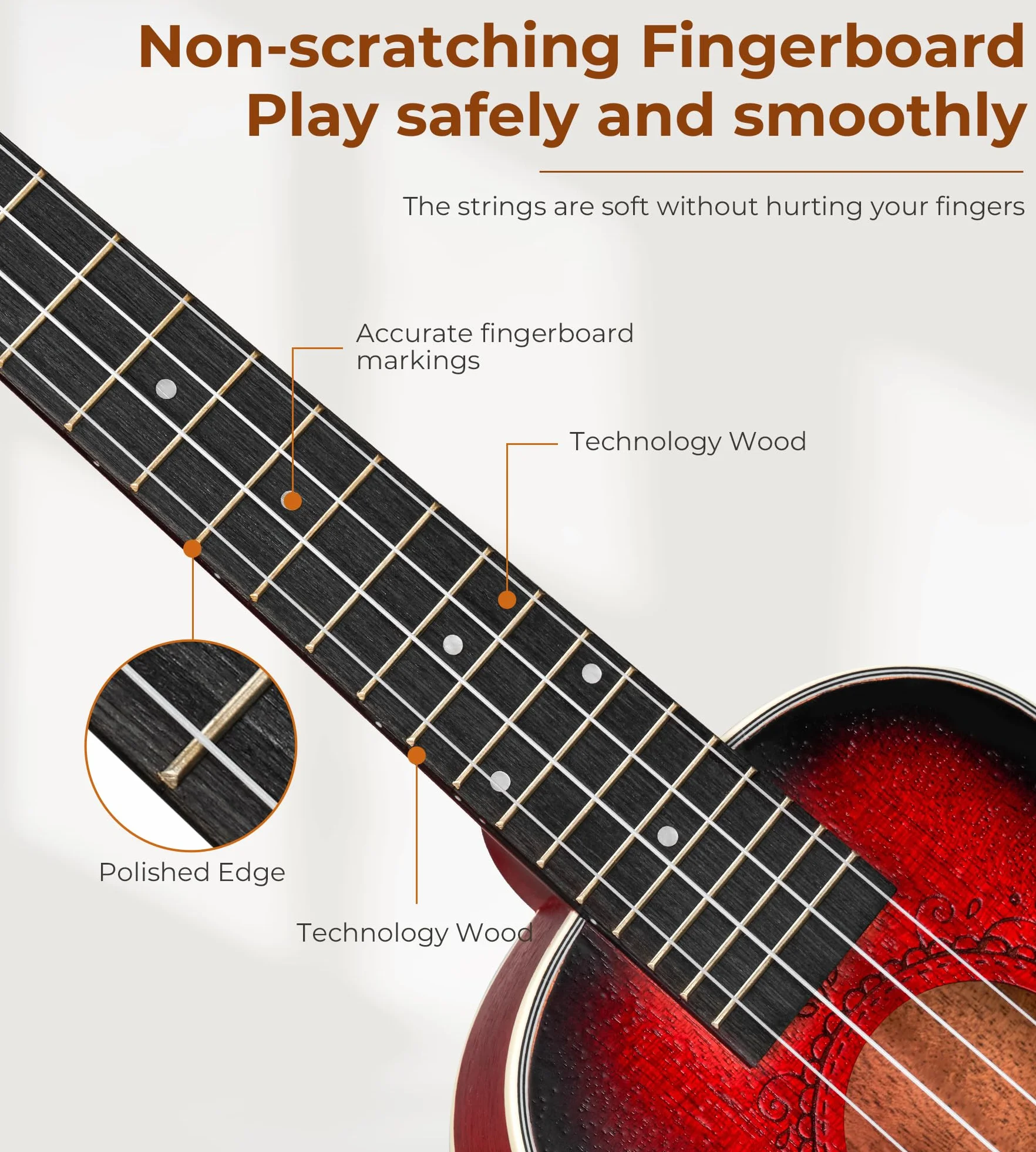 Vangoa Ukulele Tenorowe dla początkujących, 66 cm, zestaw ukulele mahoniowe, profesjonalny hawajski zestaw startowy Uke z torbą, czerwony