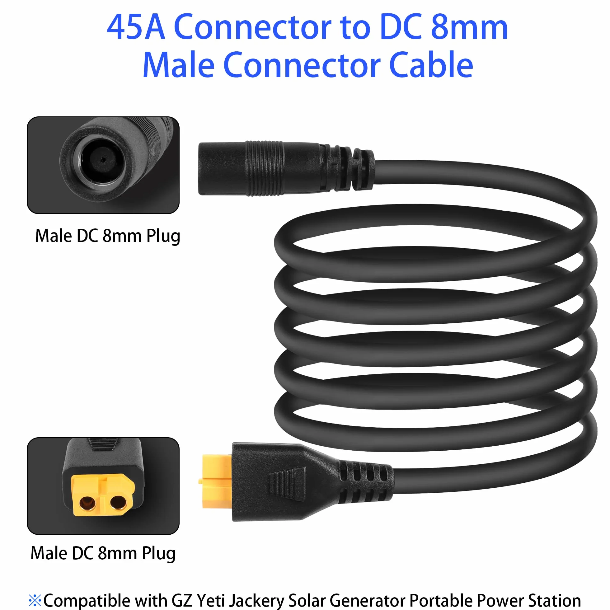 GELRHONR XT60 do DC 8 mm żeński kabel zasilający, 14AWG DC7909 do XT60 Złącze pociskowe do przenośnego centralnego generatora słonecznego i panelu słonecznego - 1 M/3,2 ft