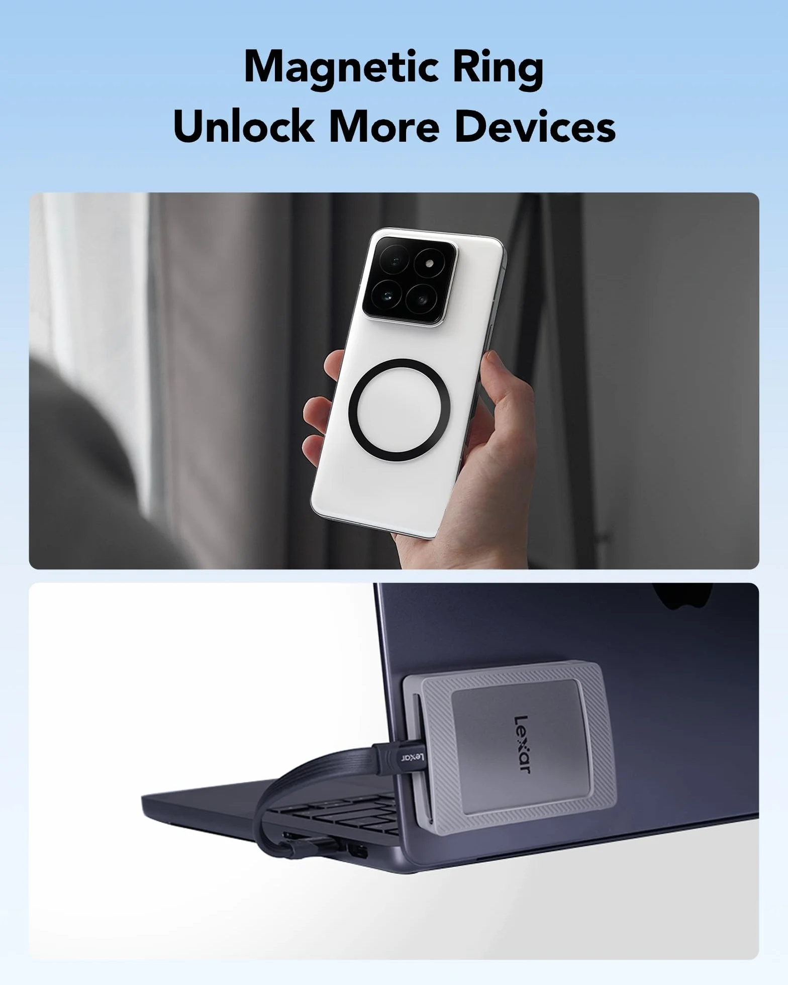 Lexar Dysk SSD ES4 Portable z zestawem magnetycznym 2TB, zewnętrzny dysk SSD USB 3.2 Gen2 1050 MB/s odczytu i 1000 MB/s zapisu, kompatybilny z iPhone 15/16, PC i Mac, laptopami typu C, tabletami, PS5