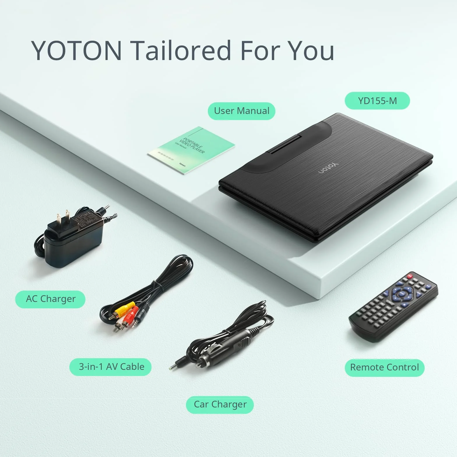 YOTON Przenośny odtwarzacz DVD 16,9" z obrotowym ekranem HD 14,1" do samochodu, czas odtwarzania 4-6 godzin z akumulatorem, inteligentne odtwarzanie pamięci, obsługa USB/SD [nie obsługuje Blu-ray]