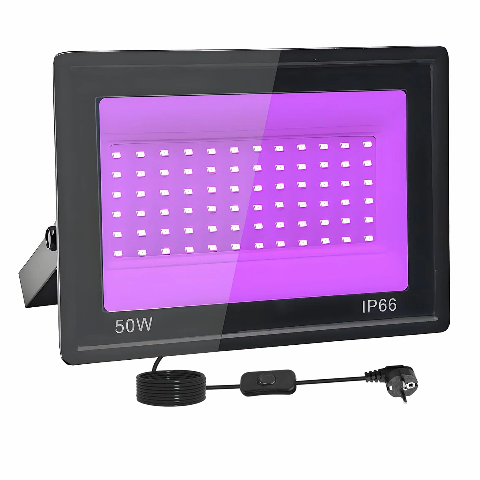 50 W, czarny reflektor LED, IP66, wodoodporny, UV, 395-400 nm, przełącznik, na imprezę, Halloween, do malowania ciała, baru, akwarium
