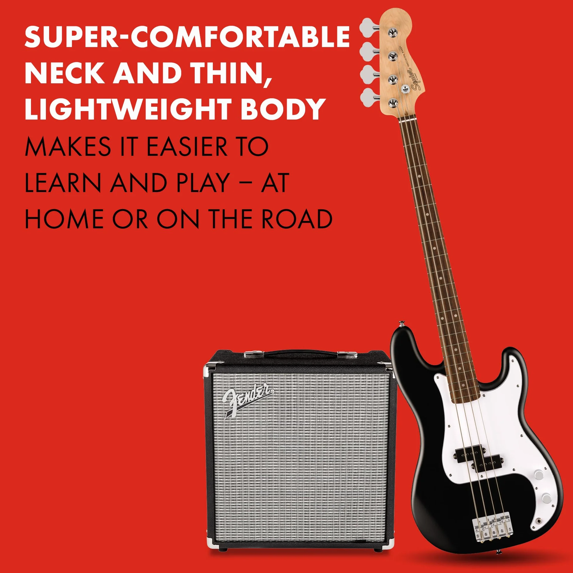 Squier by Fender Debut Collection Precision Bass Guitar, Laurel Fingerboard, White Pickguard, Black