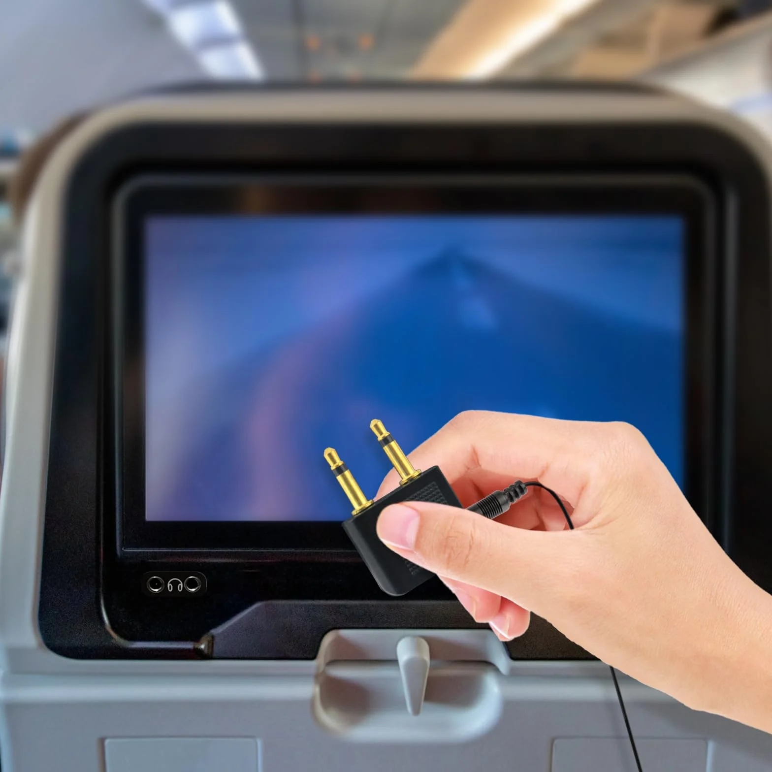 poeland Adapter słuchawek Airline Airplane do słuchawek, AUX, podwójny 3,5 mm męski na 3,5 mm żeński pozłacany (3 sztuki)
