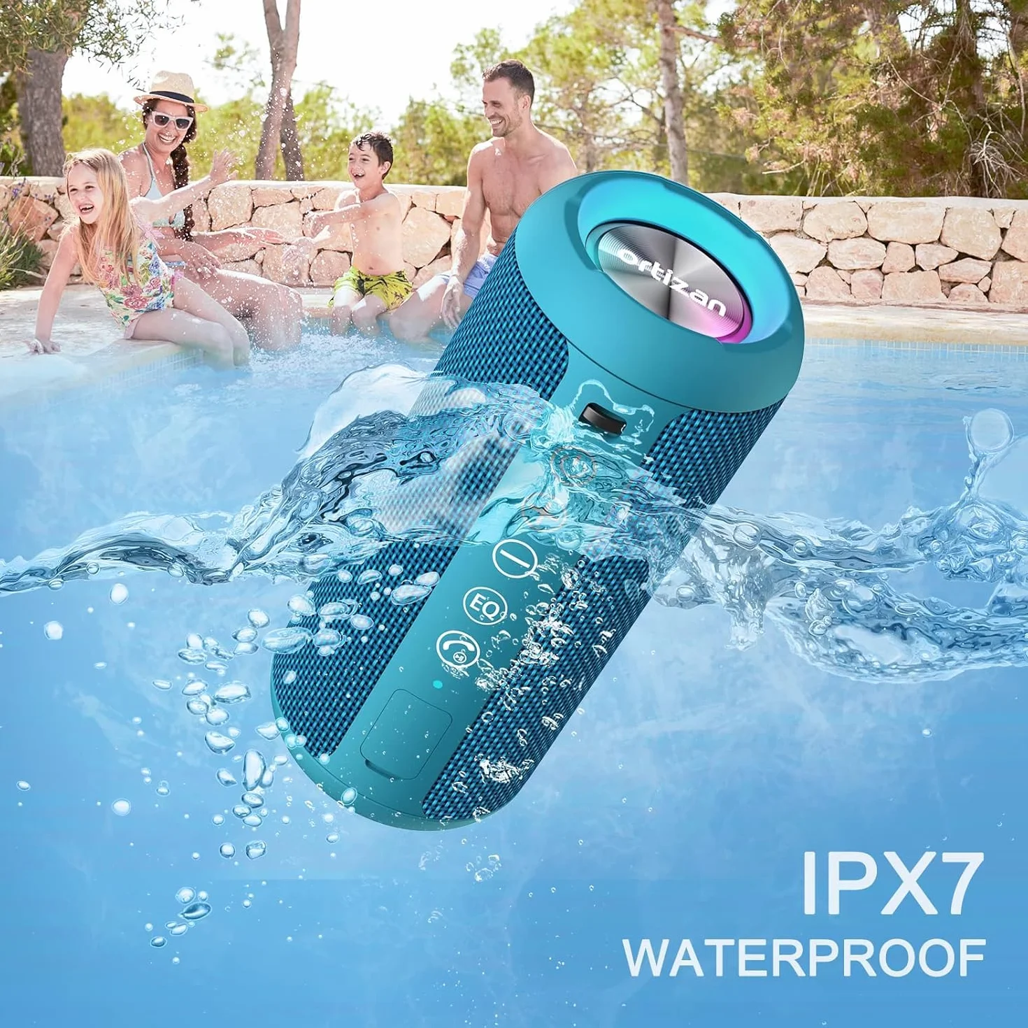 Ortizan Głośnik Bluetooth ze światłem LED, mini, przenośny, funkcja głośnomówiąca, bezprzewodowy, wodoodporność IPX7, dźwięk przestrzenny 360°, z AUX, TF, do użytku na zewnątrz