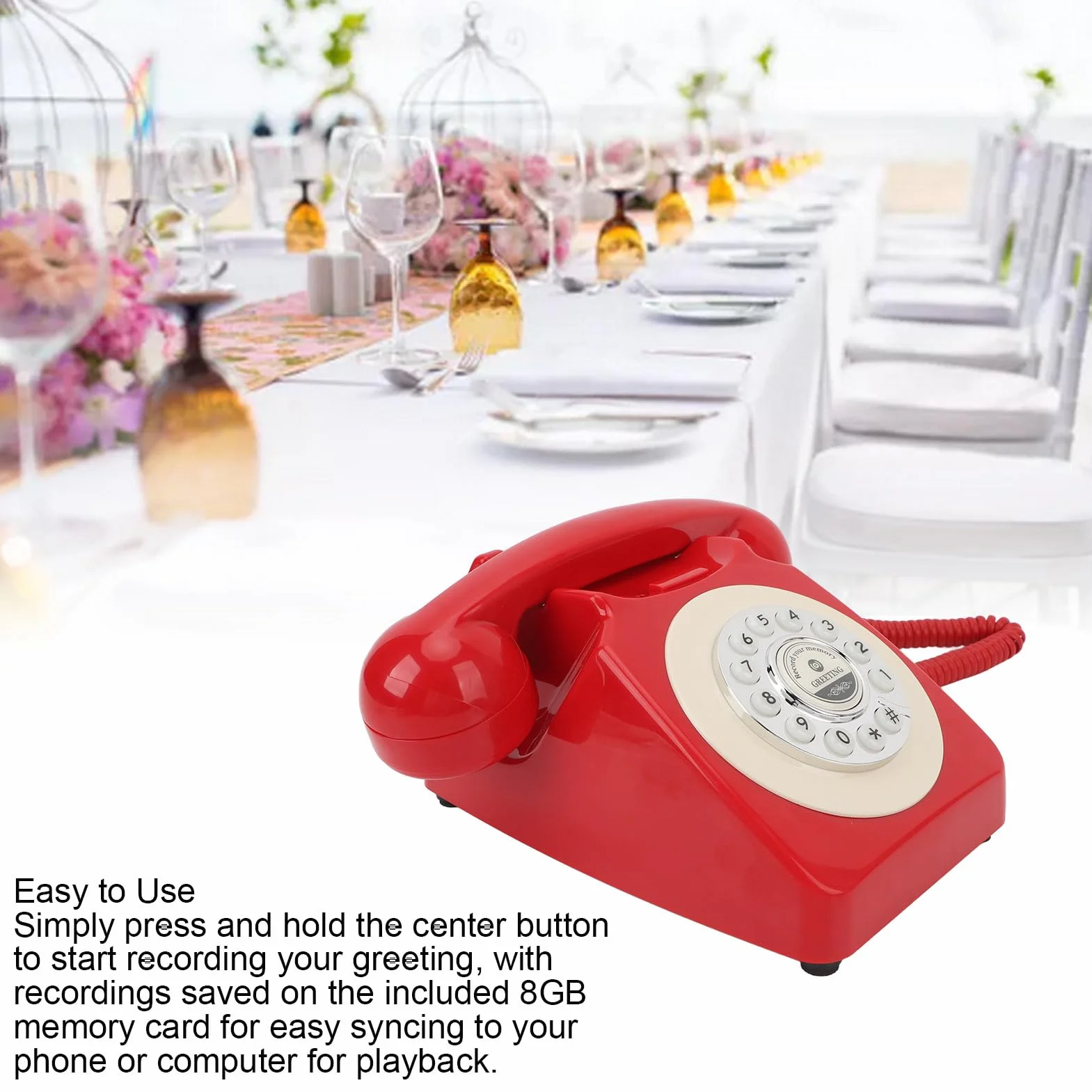 Audio Księga Gości Telefon Vintage Czysty Dźwięk 120h Nagrywania Karta Pamięci 8GB Mikrofon Premium (czerwony)