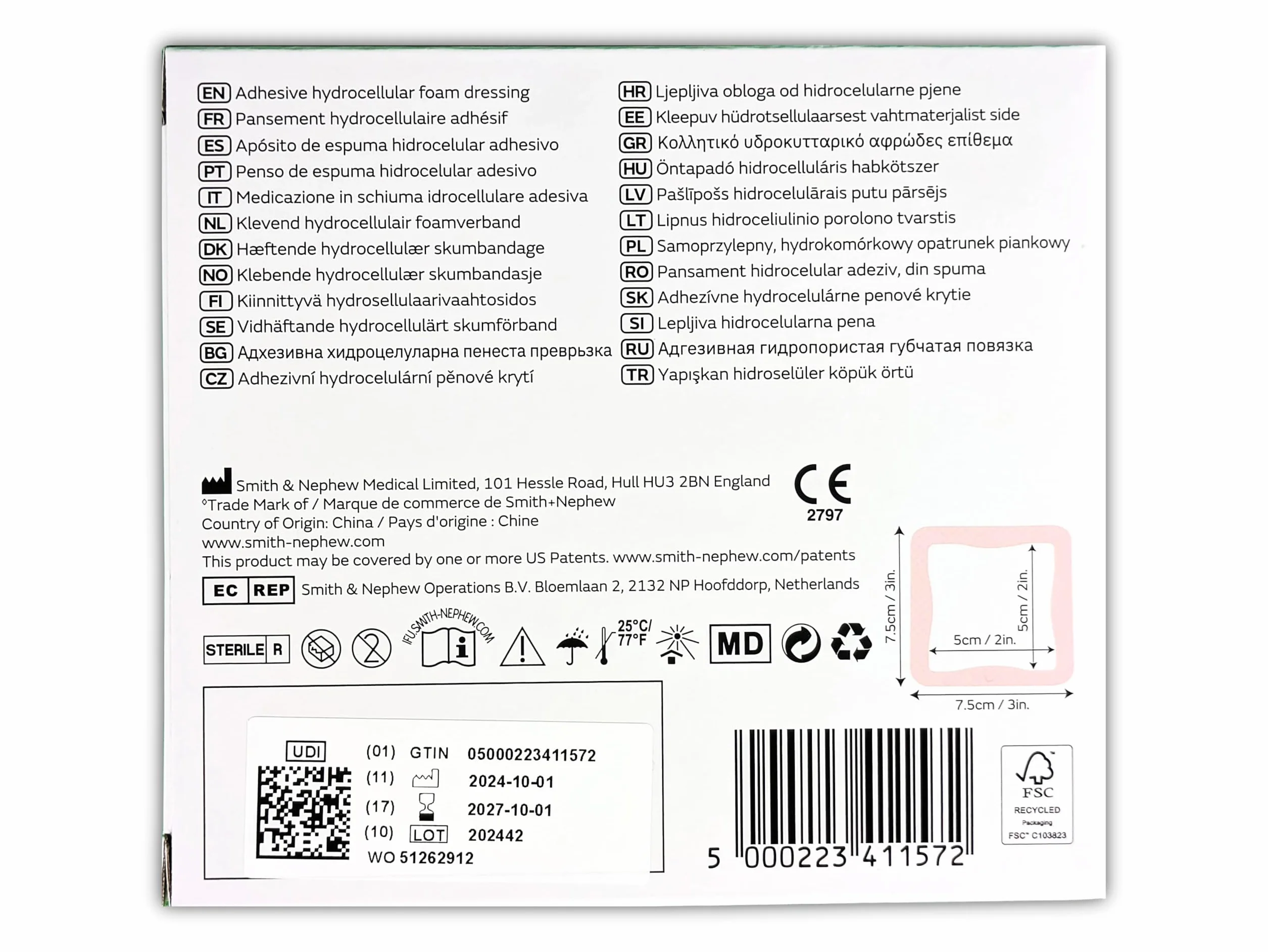 Allevyn Adhesive 7,5 x 7,5 cm 3 inx3in in 10 sztuk