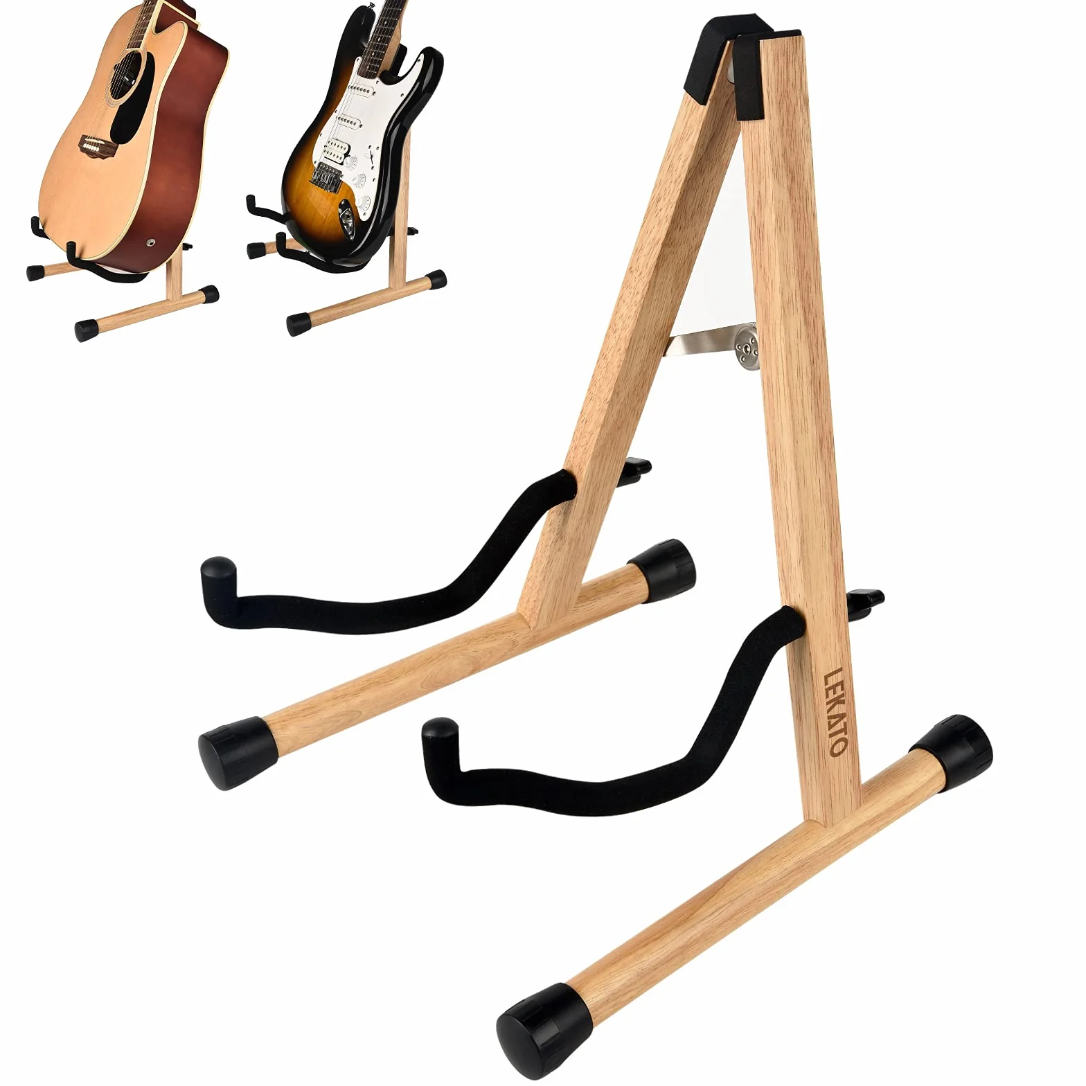 LEKATO Stojak na gitarę akustyczną z twardego drewna z piankową wyściółką