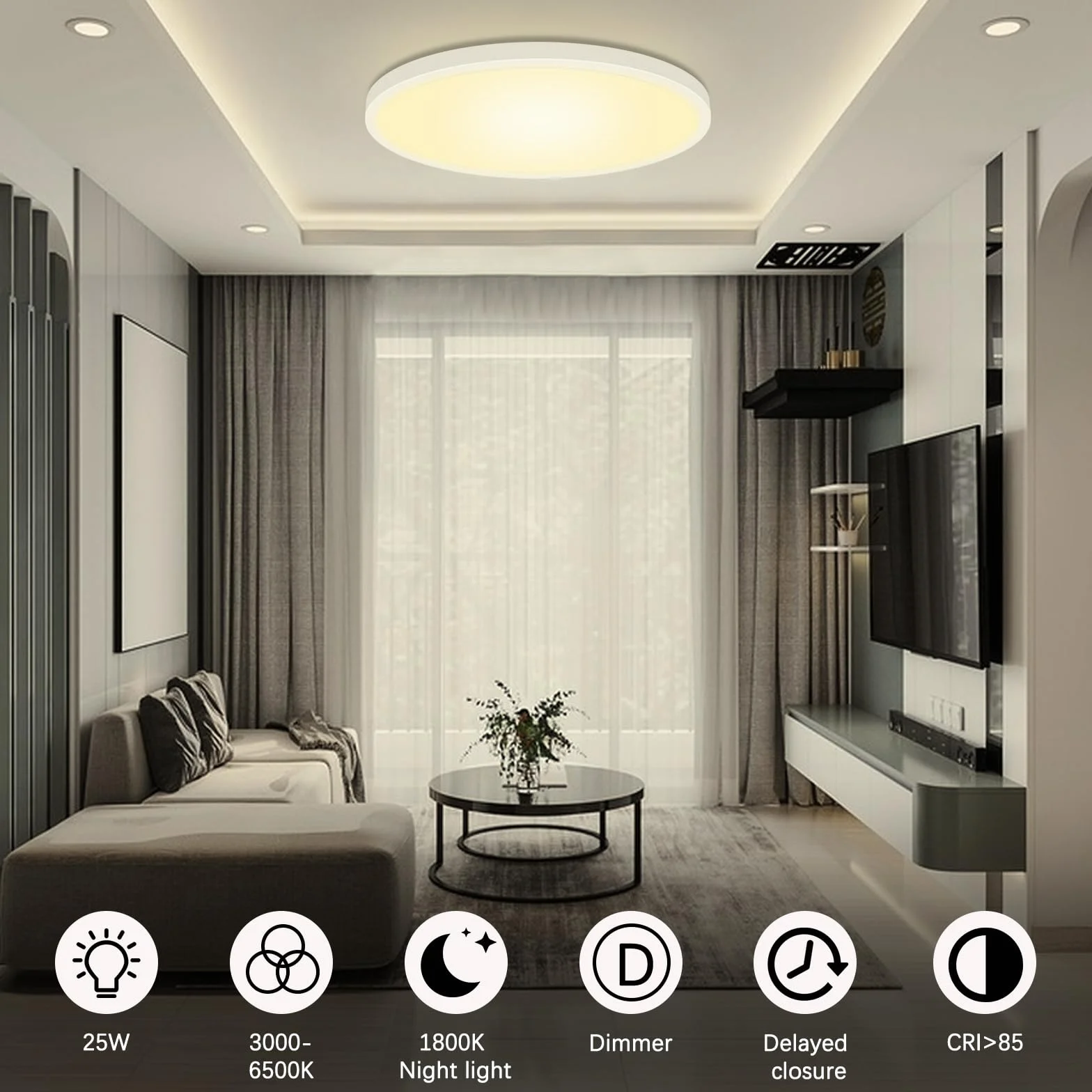 Ściemnialna lampa sufitowa LED, 25 W 3200 LM RGB z pilotem zdalnego sterowania, 1800 K ciepła lampka nocna, panel 3000 K-6500K ściemnialny IP54 wodoodporny do sypialni pokoju dziecięcego salonu