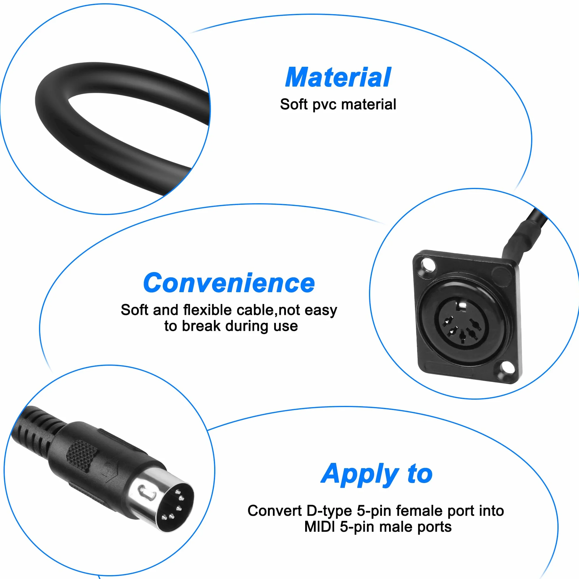 MIDI DIN 5-pinowy kabel przedłużający montaż panelowy DIN 5PIN wtyczka na gniazdo audio adapter do keyboardu syntezatora 53 cm