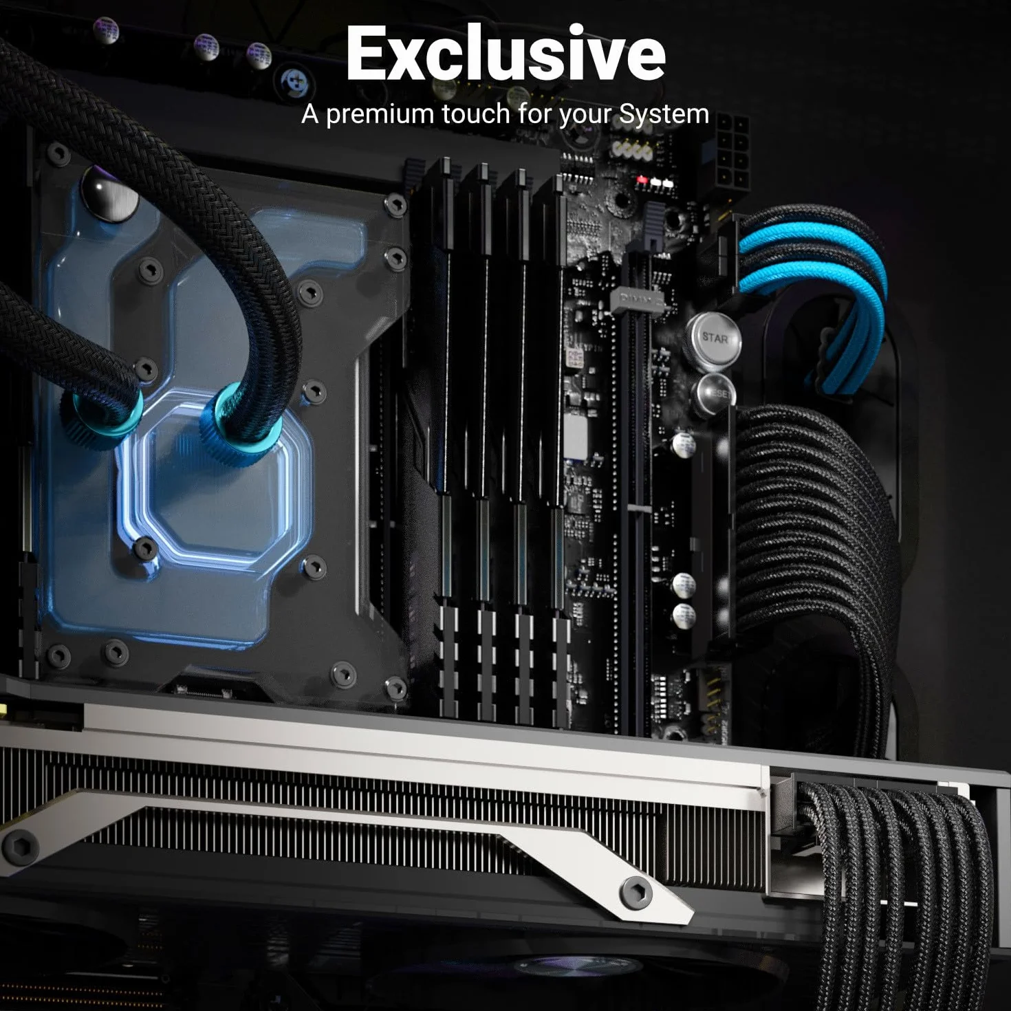 deleyCON 4+4-Pin EPS Procesor CPU Kabel Zasilający Przedłużacz 30cm - 18 AWG PSU Płyta Główna PC Zasilacz Komputerowy Nylon Męski do Żeńskiego - Czarno-Niebieski