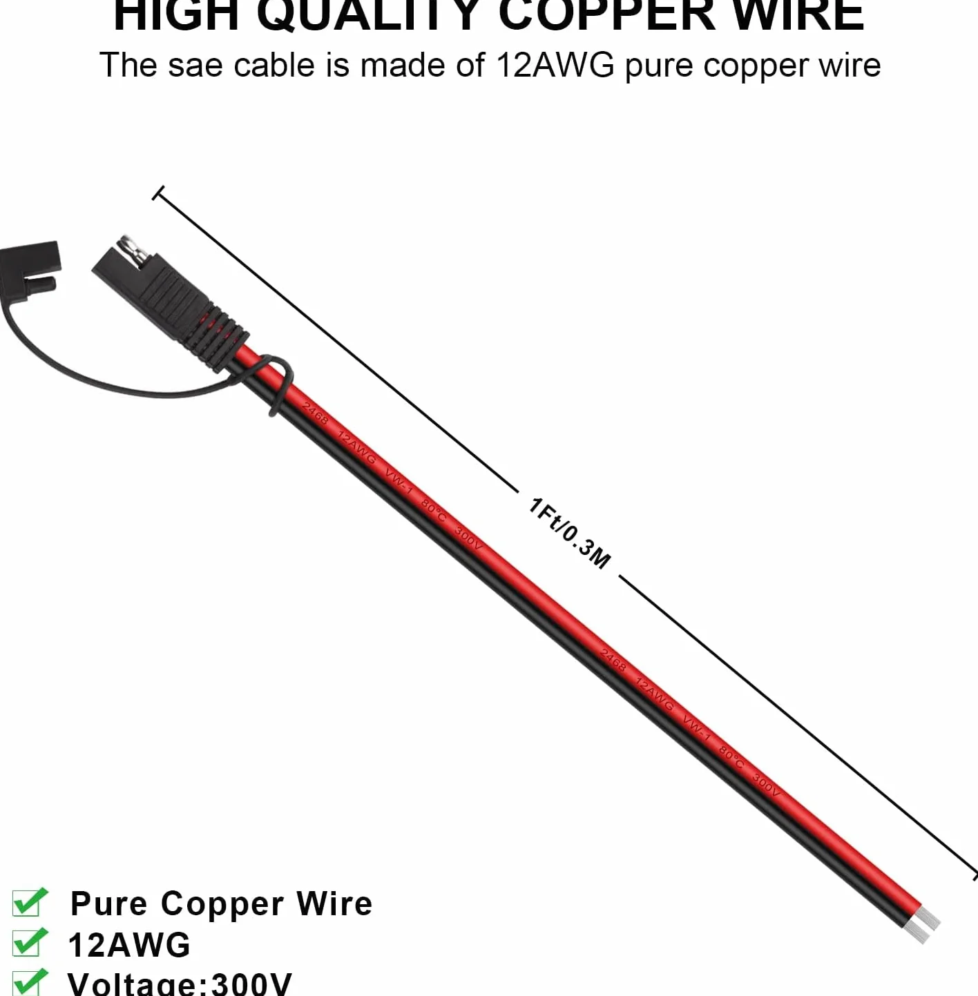 RUNCCI-YUN 4 SZTUK 12 V-24 V Kabel krosowy SAE, 12AWG SAE Złącza 30 cm, kabel przyłączeniowy SAE, przedłużacz samochodowy SAE