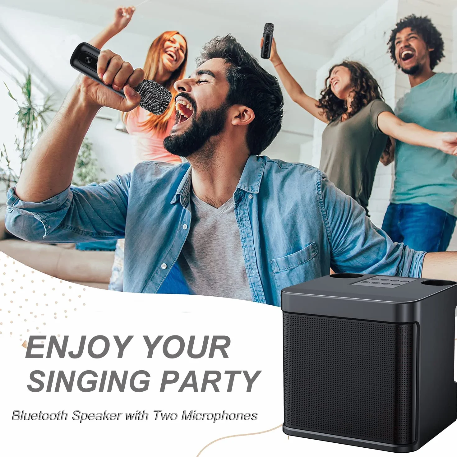 Maszyna Karaoke Głośnik z 2 bezprzewodowymi mikrofonami dla dorosłych, dzieci Przenośny Bluetooth HD Sound PA System, Śpiewająca maszyna z Echo i Vocal Cut, obsługuje TF/USB, AUX
