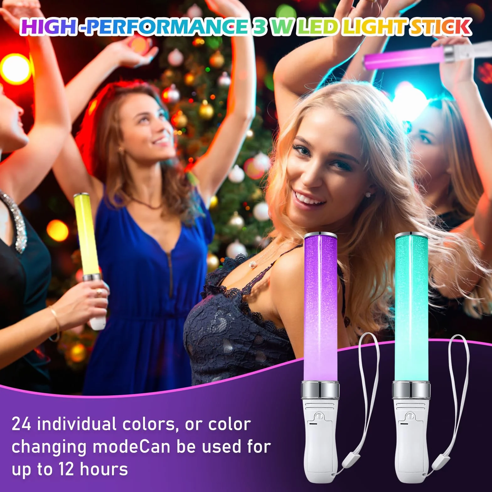 Vegena Pręty świetlne LED, 2 sztuki, z włókna szklanego, akcesoria imprezowe, 24 kolory, przełączane, świecące pręty LED, koncert, wesele, kolorowe na Boże Narodzenie, imprezę, koncert, wesele