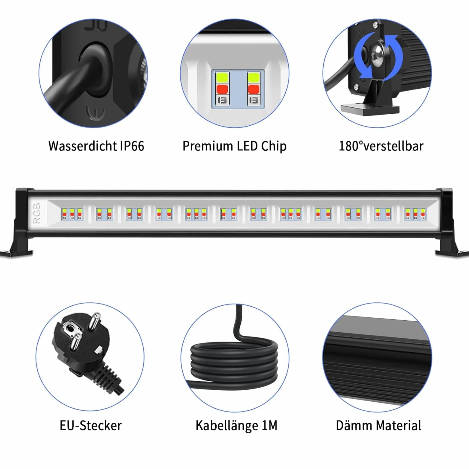 MEIHUA Reflektor RGB 42 W, 10 kolorów, 30 trybów, 6 poziomów jasności, IP66, wodoszczelny, z pilotem zdalnego sterowania, oświetlenie imprezowe, na imprezę, na Boże Narodzenie, Halloween
