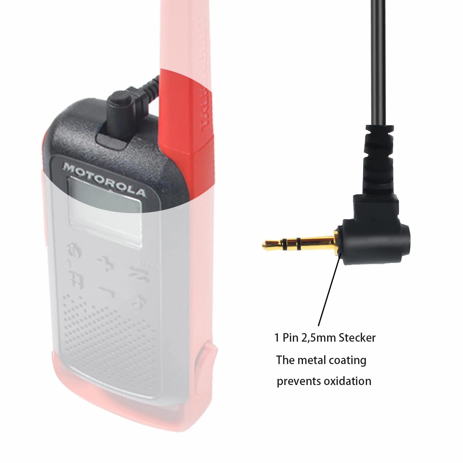 UAYESOK Zestaw słuchawkowy z 1 pinem, 2,5 mm, typ G Security słuchawki do Walkie Talkie Motorola Talkabout TLKR T92 H20 T60 T80 T82 XT180 radiowe, z mikrofonem PTT i zatyczkami do uszu (2 sztuki)