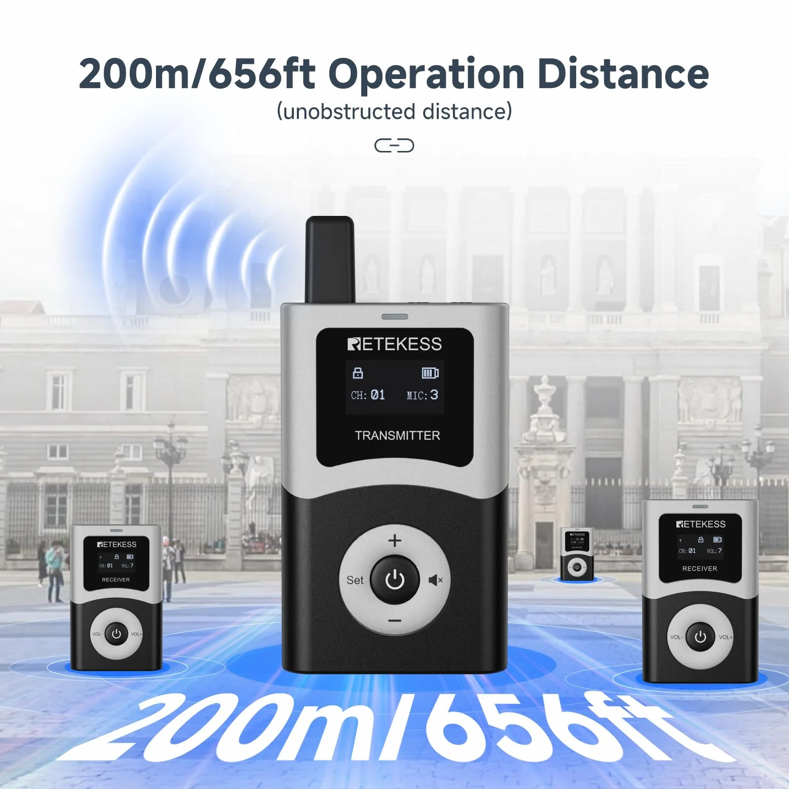 Retekess T130U (T130 4rd) Audio Tour Guide, Zestaw Tour Guide, Mikrofon Tour Guide, 200 m, Obsługa Jednym Przyciskiem, 16 Portów Ładowania USB, Do Wielodniowych Wycieczek Na Zewnątrz