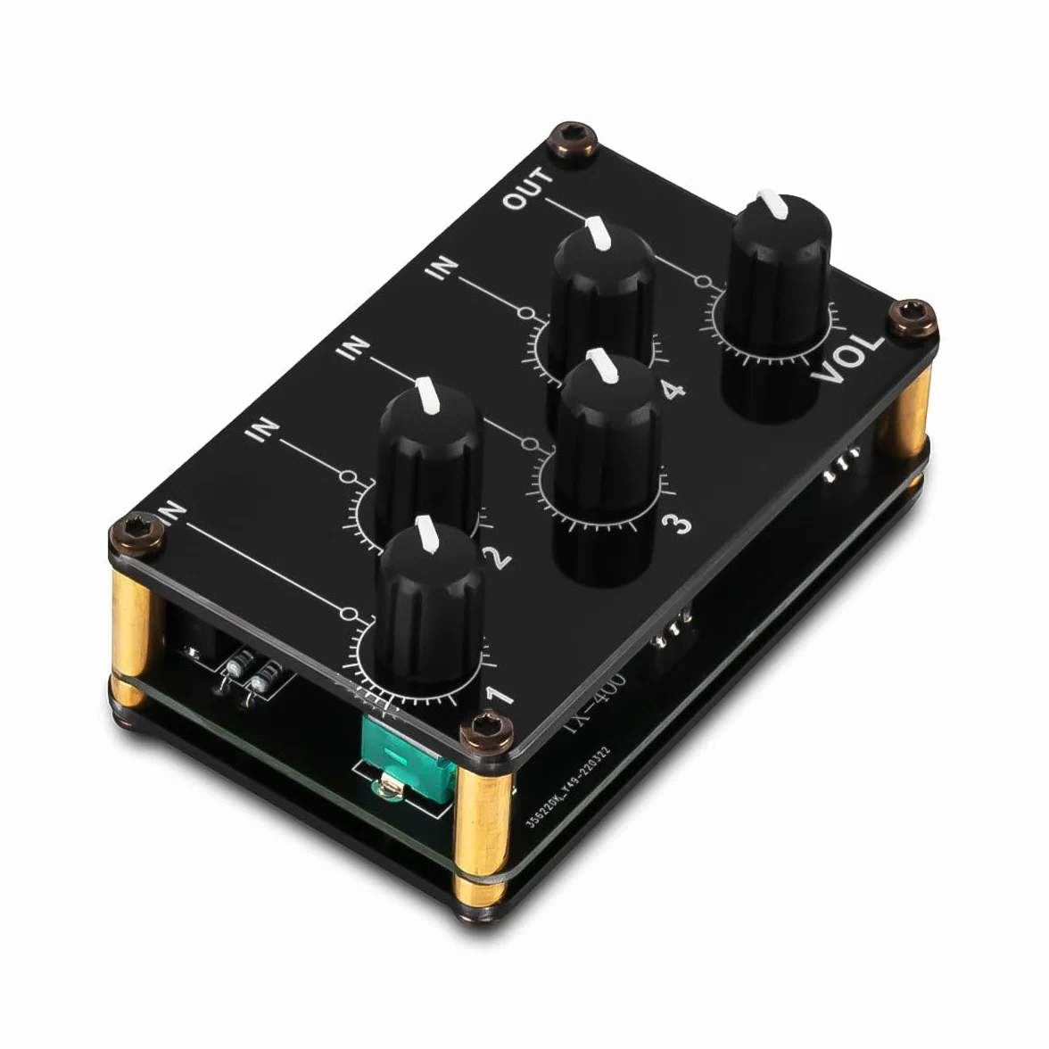 Przenośny 4-kanałowy mikser pasywny z 4 wejściami stereo RCA i 1 wyjściem stereo RCA dla rozszerzonej kontroli instrumentów mieszających, odtwarzaczy CD itp