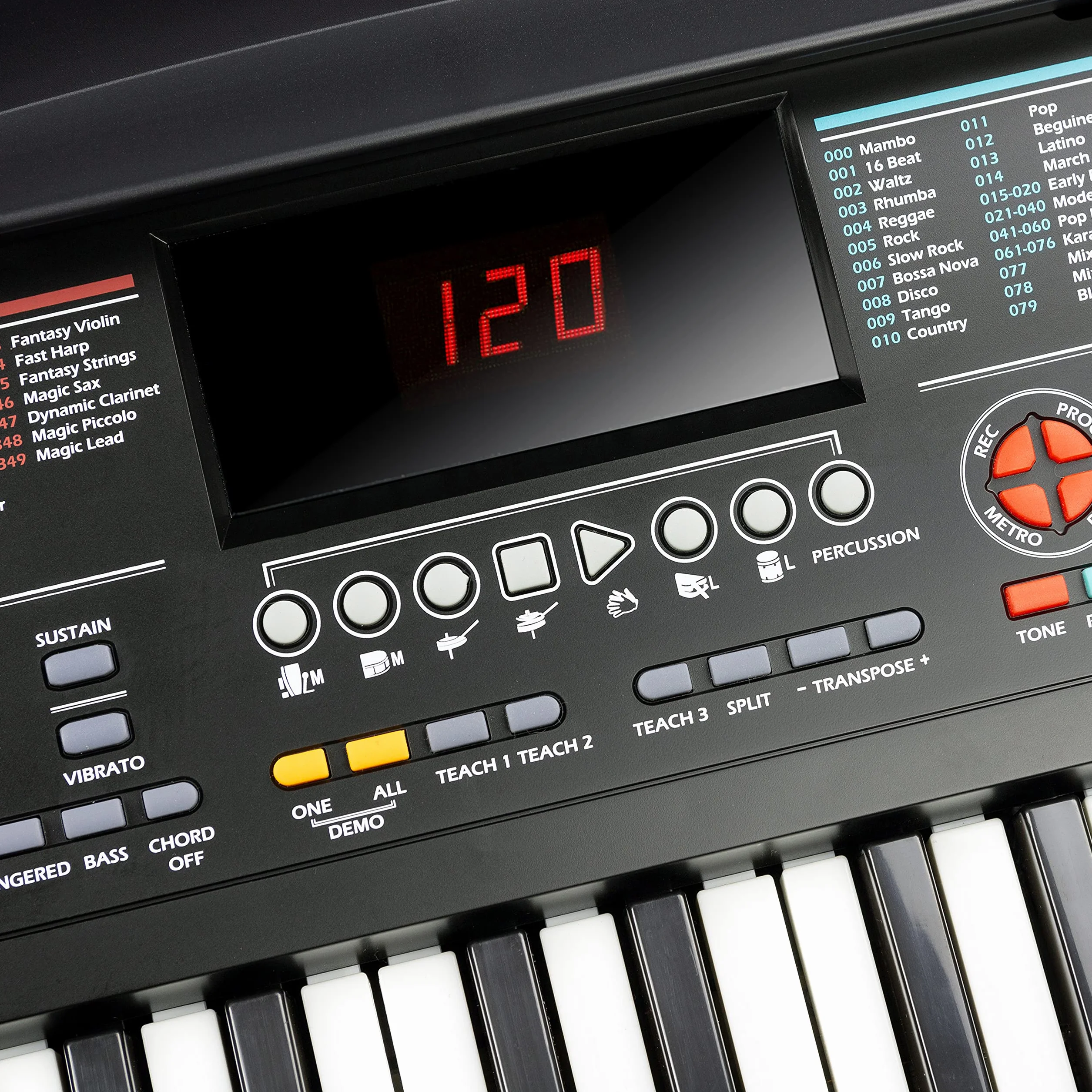 RockJam 61-Key Keyboard fortepian ze stojakiem na nuty, naklejki i lekcje