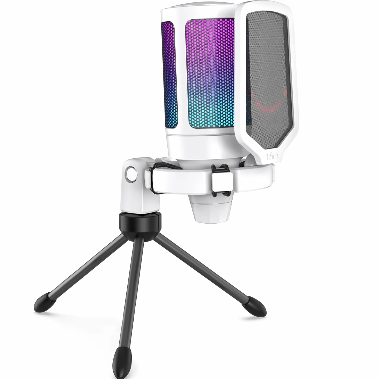 FIFINE USB Mikrofon do gier RGB Kondensator z przyciskiem ciszy odporny na wstrząsy uchwyt statywu filtr antyPop do streamingu Discord Twitch Podcasty