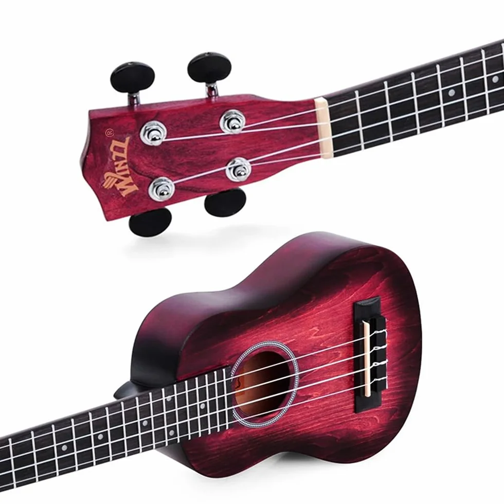 Winzz Ukulele Soprano dla dzieci, zestaw startowy dla początkujących - 21” z 6 akcesoriami (torba na ukulele, tuner, struny Aquila, naklejki na podstrunnicę, pasek, ściereczka do czyszczenia)