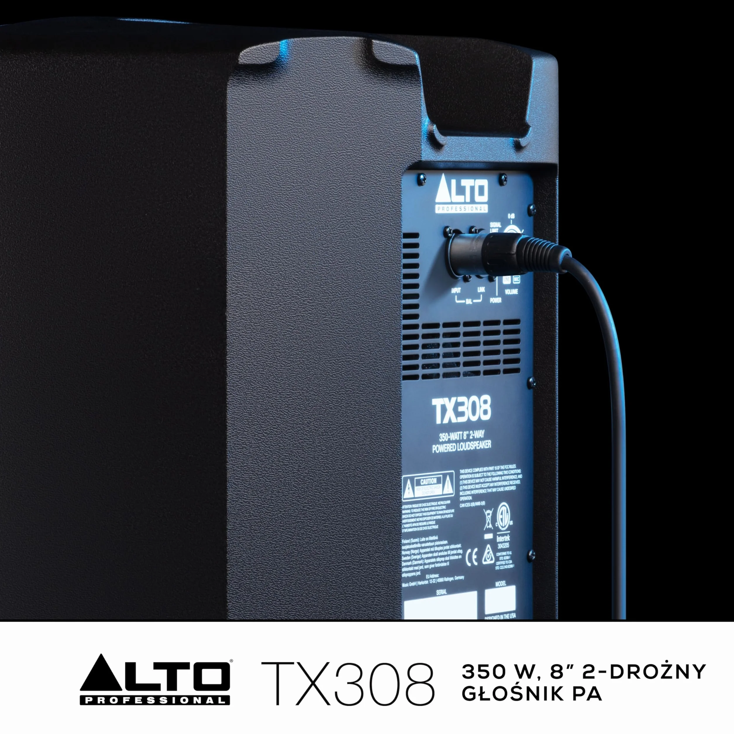 ALTO TX308 350W, 8" 2-Drożny Głośnik PA z Ogranicznikiem Sygnału i Wyłączanym Mikrofonowym Przedwzmacniaczem Liniowym i Wej/Wyj XLR