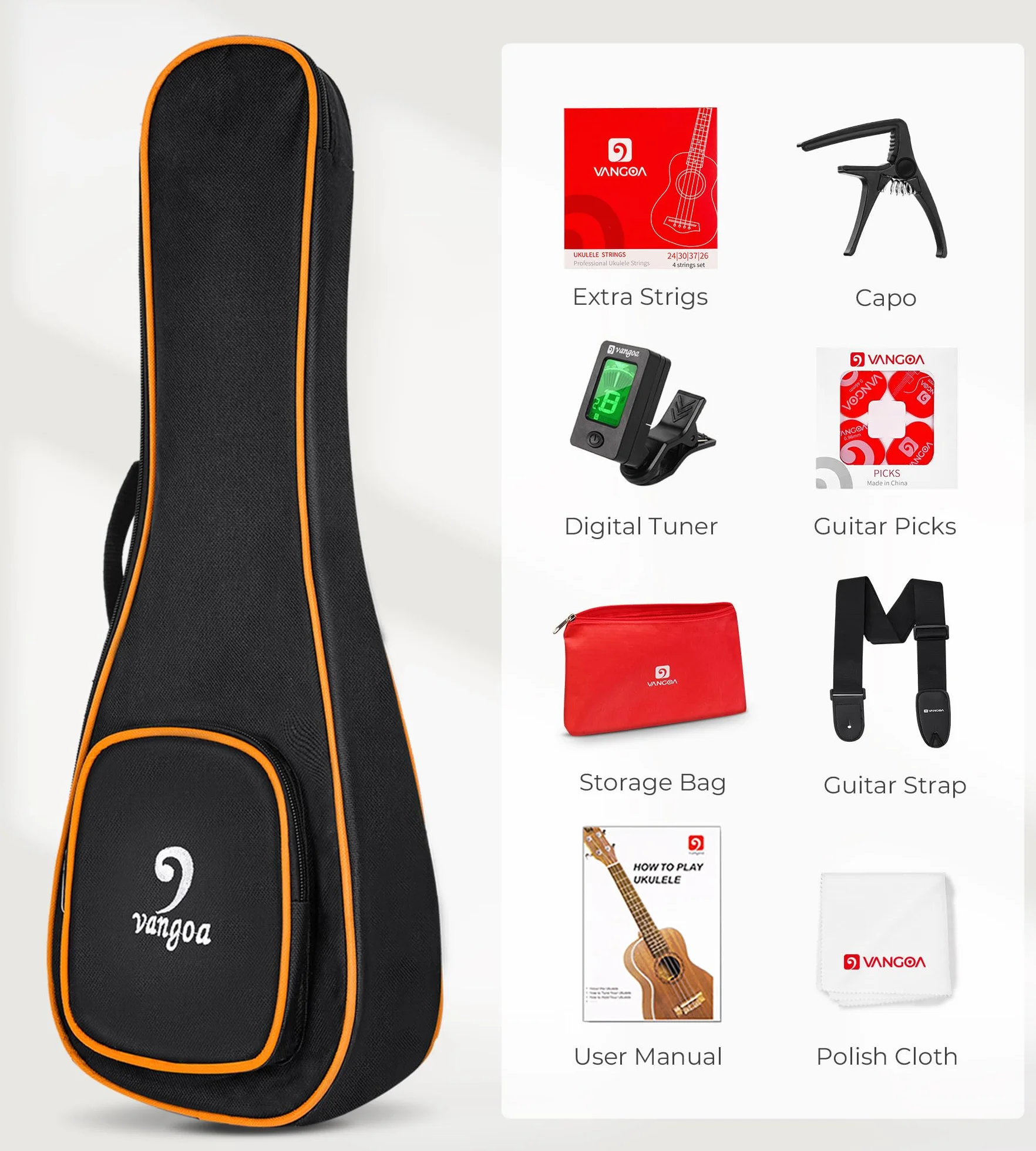 Vangoa Ukulele Tenorowe dla początkujących, 66 cm, zestaw ukulele mahoniowe, profesjonalny hawajski zestaw startowy Uke z torbą, czerwony
