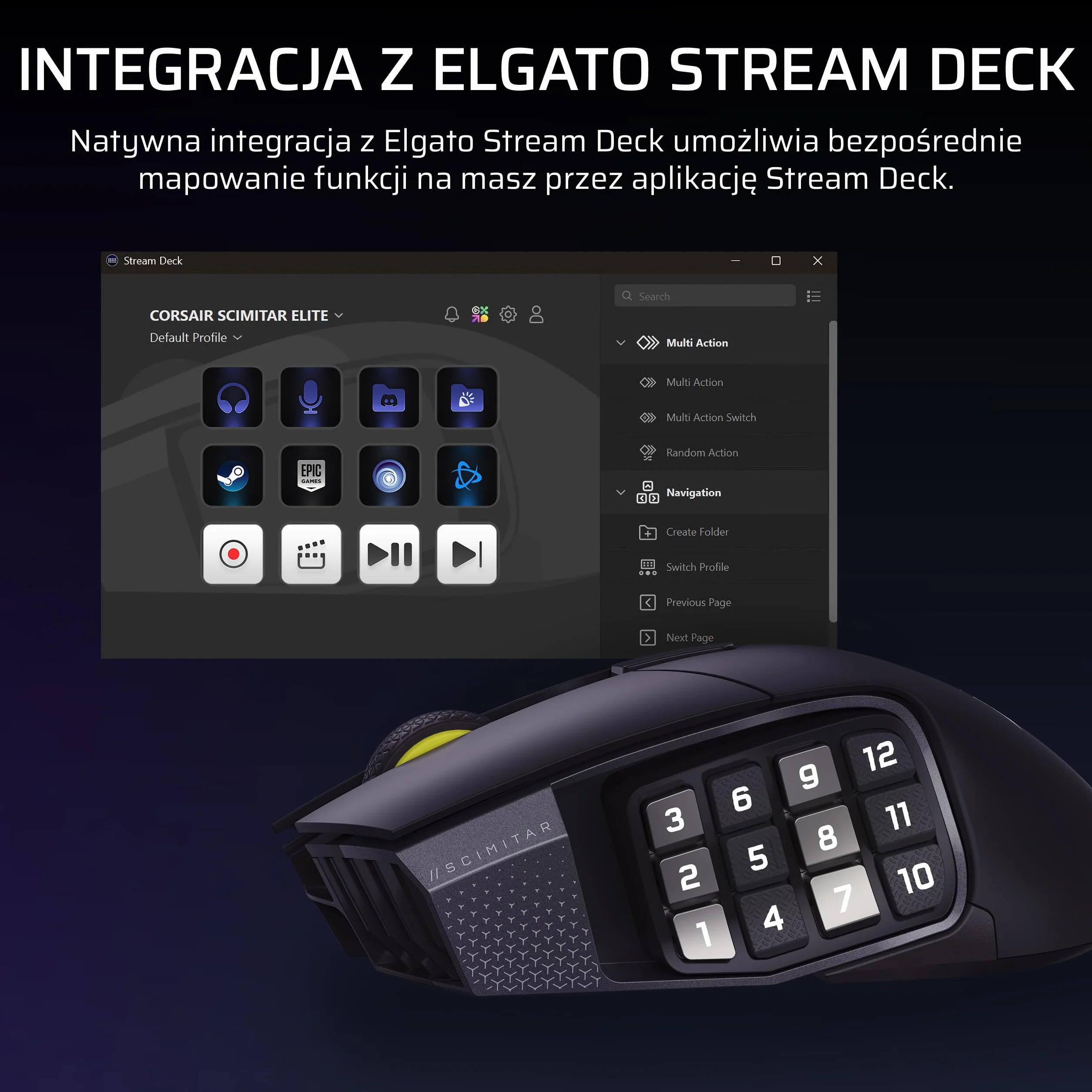 Corsair SCIMITAR ELITE WIRELESS SE MMO mysz do gier komputerowych – 33 000 DPI, 16 programowalnych przycisków, suwak klawiszy, Elgato Virtual Stream Deck, sondowanie 1000 Hz, bateria do 150 godzin | 33 000 DPI, 16 programowalnych przycisków, suwak klawisz