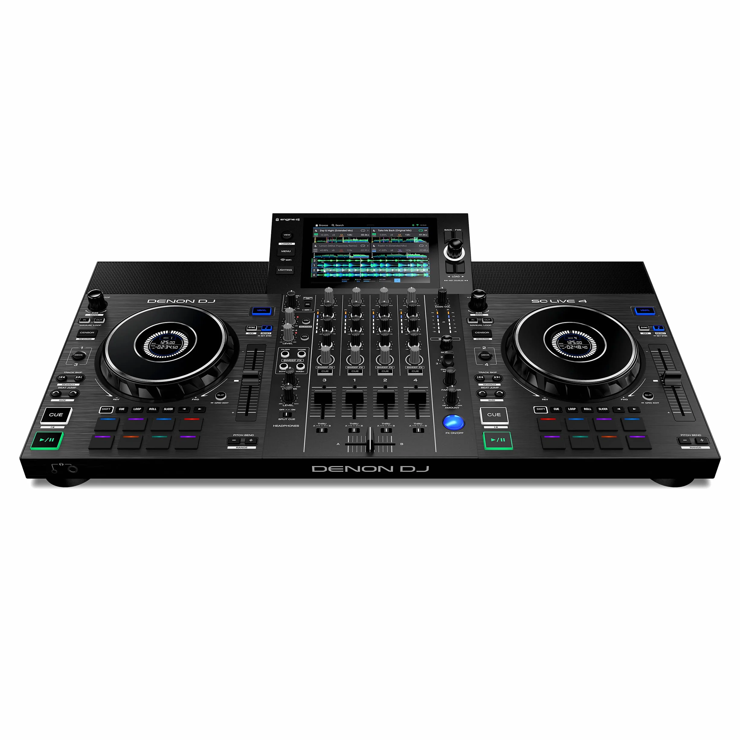 Denon DJ SC LIVE 4 Kontroler DJ z Separacją Stemów na 4 Deckach, Streamingiem Wi-Fi, Wbudowanymi Głośnikami, Kompatybilny z Serato DJ i Virtual DJ