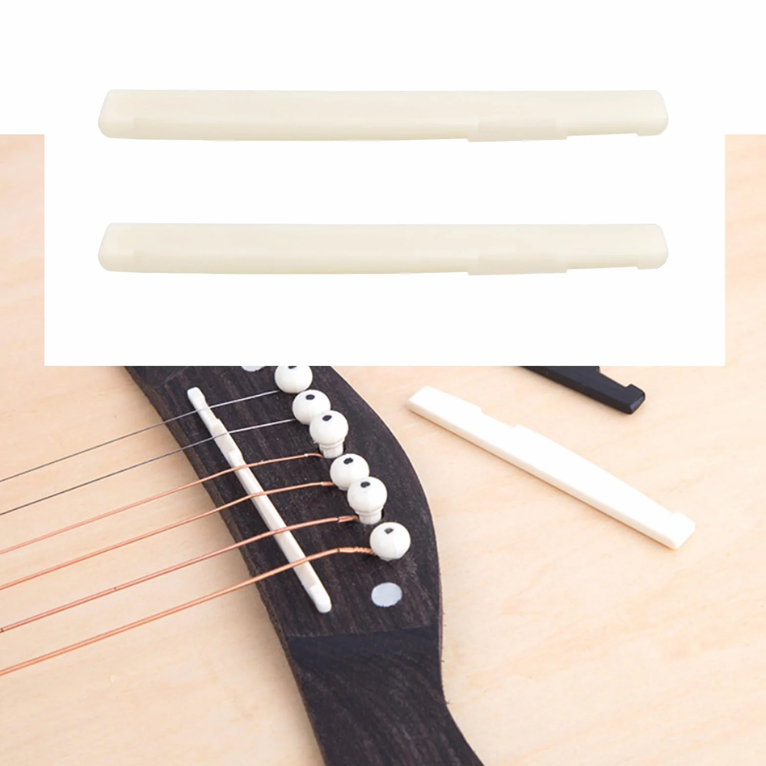 2 szt. 6-strunowa gitara akustyczna, mostek kostny, 72 x 3 x 9 mm, gitara akustyczna z kompensacją do gitary akustycznej, lutnika, kompatybilne z gitarą Martin (niebielone)