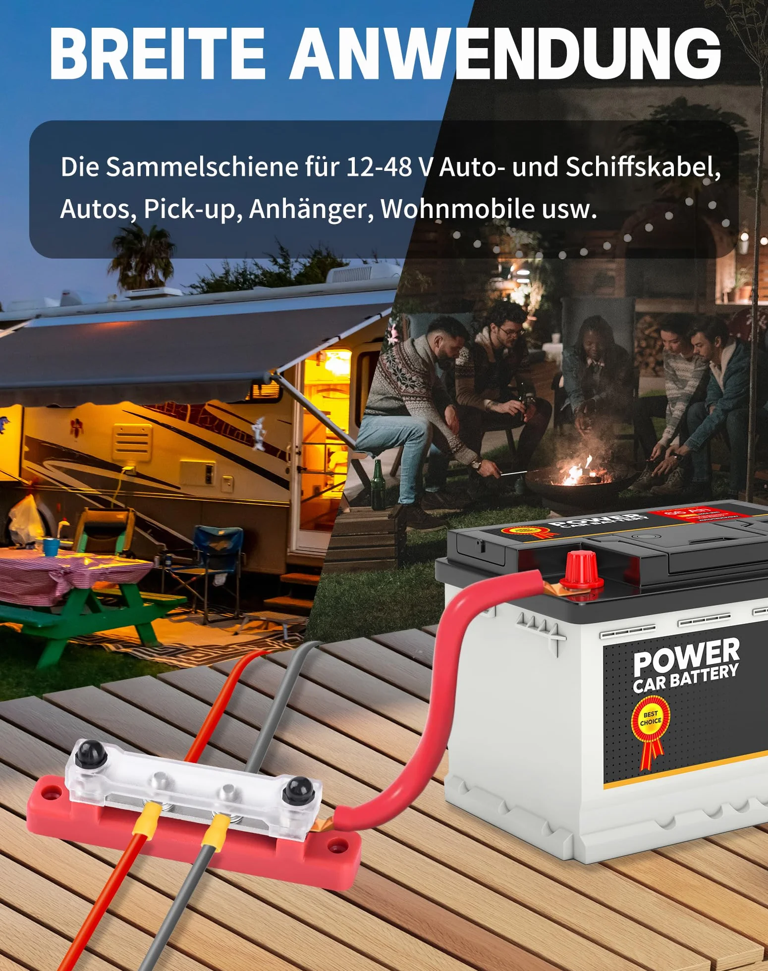 2 sztuki szyn zbiorczych 12 V-48 V DC 150 A, szyny zbiorcze, blok rozdzielczy z 4 x bolcami zaciskowymi M6 12 V, blok rozdzielczy zasilania z pokrywą, rozdzielacz 12 V, do samochodów RV, ciężarówek,