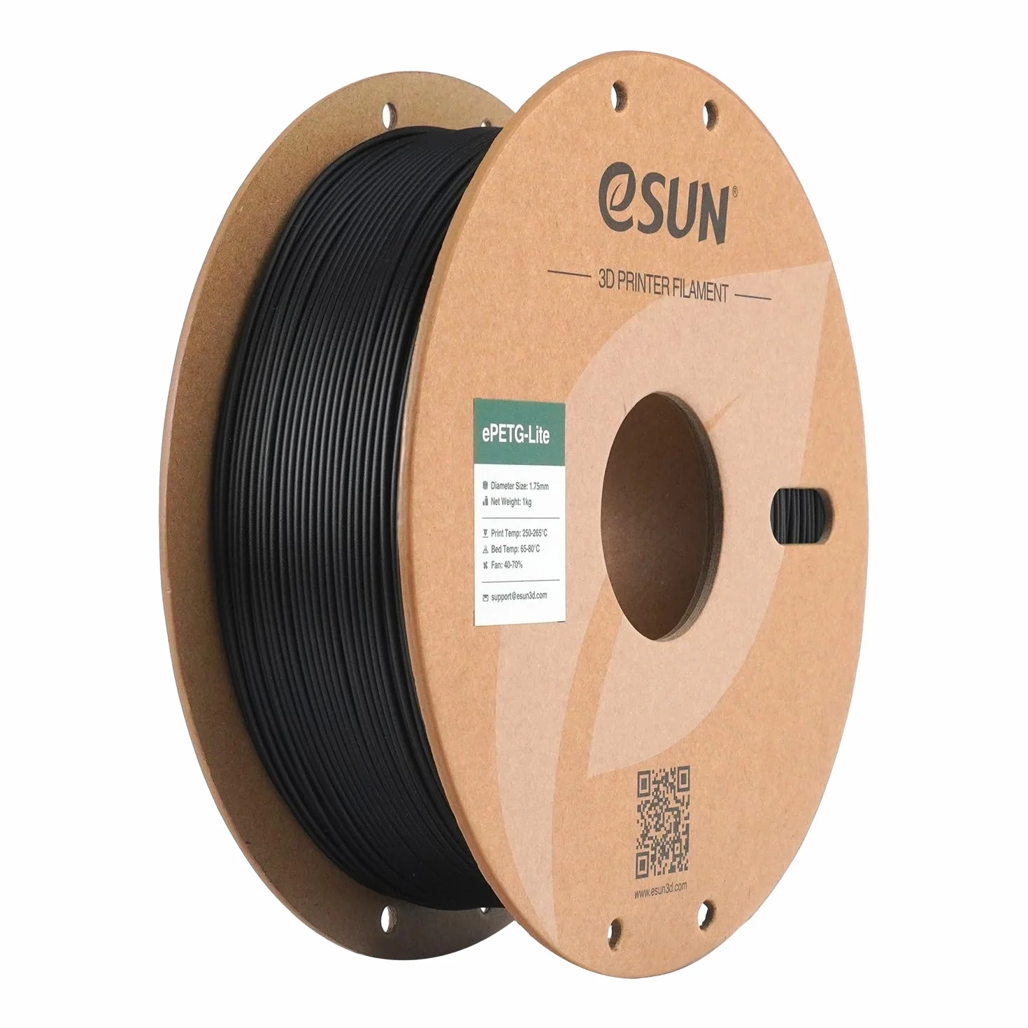 eSUN PETG filament 1,75 mm, filament PETG Basic o wysokiej wytrzymałości, szpula 1 kg (2,2 LBS) do drukarek 3D (Czarny, 1KG)