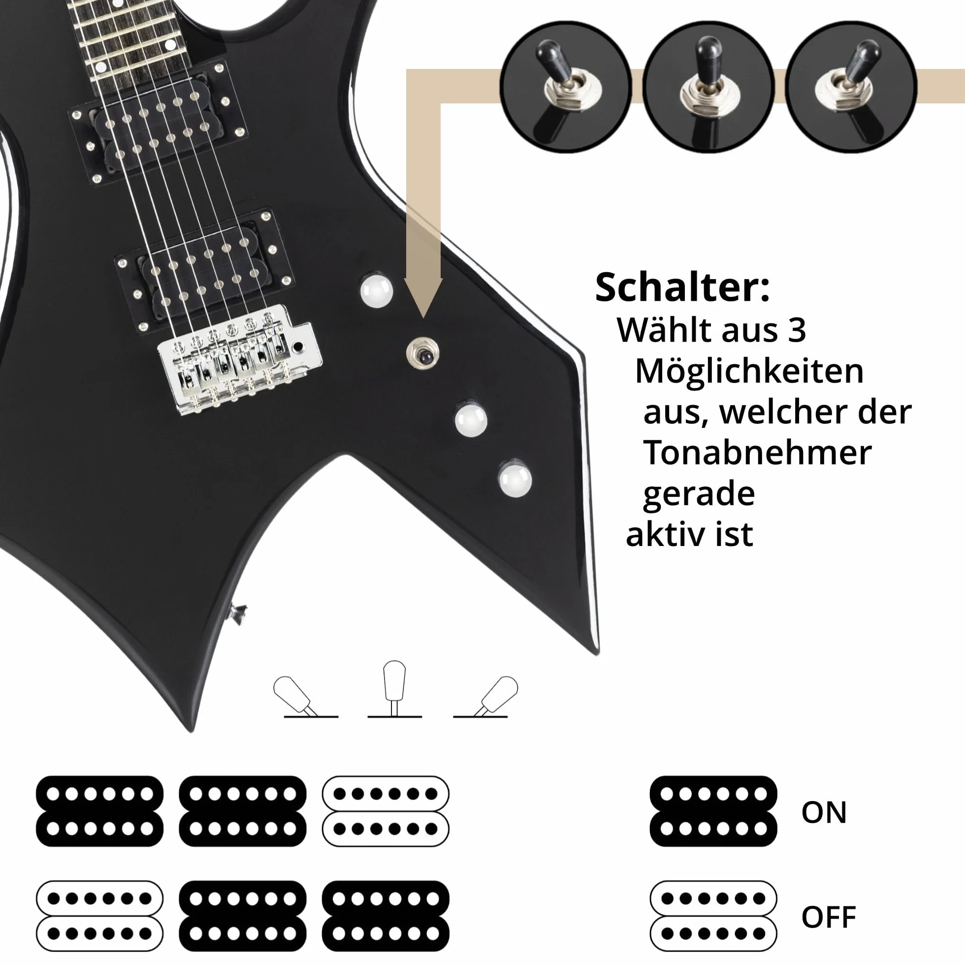 Rocktile Warhead AK20GR gitara elektryczna zestaw – korpus z lipy, podstrunnica z wyselekcjonowanego twardego drewna – zestaw zawiera wzmacniacz kombi 60 W i kabel instrumentalny 3 m – idealny do