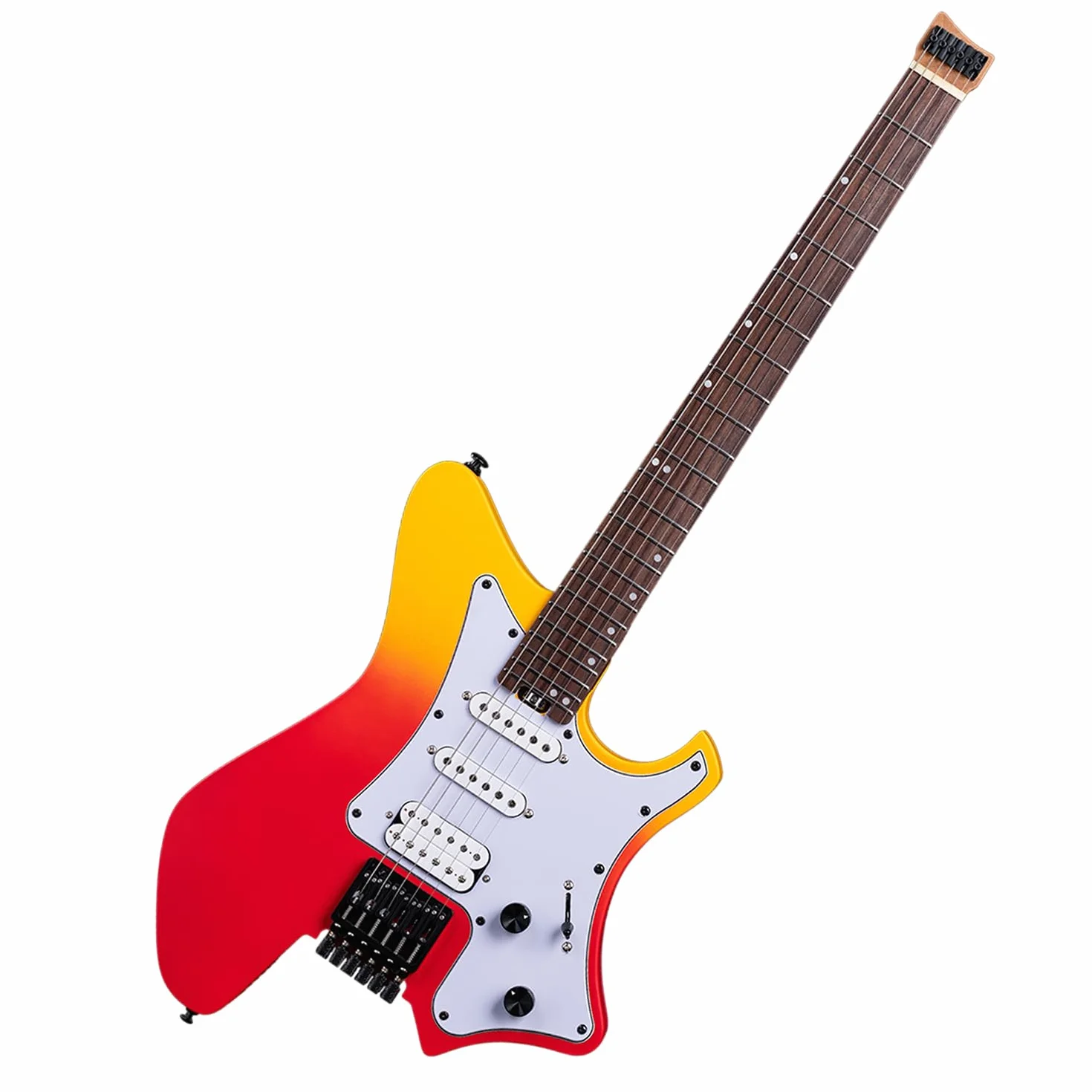 EART GW2P-SE Gitara elektryczna bez główki z korpusem z palonym mahoniem i gryfem z klonu kanadyjskiego, zaokrąglonymi końcówkami, średnie jumbo ze stali nierdzewnej (Red Burst)