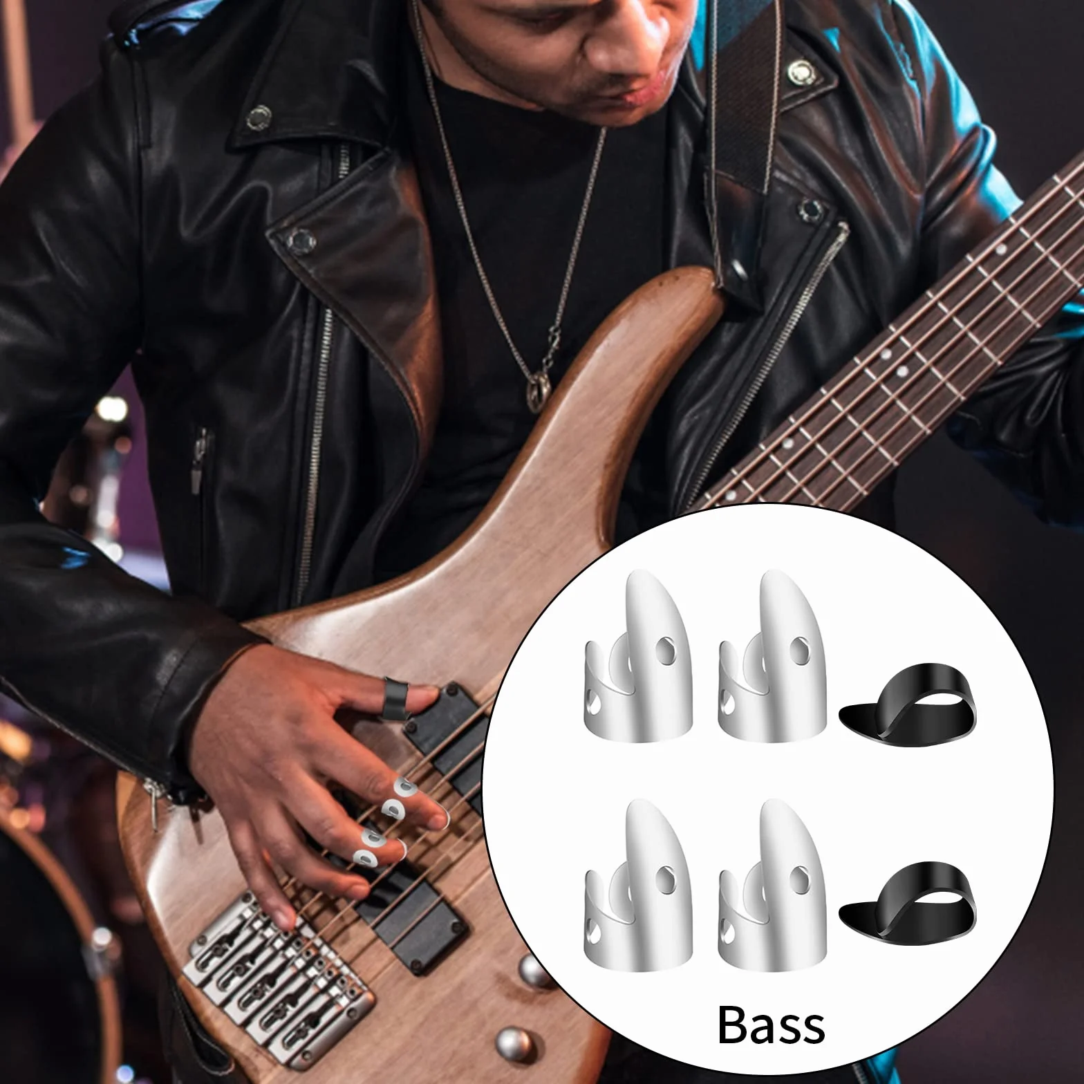 ASTER 6-częściowy zestaw stalowych kostek gitarowych, w tym kostki na palec kciuk, regulowane plektrony na palec banjo, do gitary, basu, ukulele