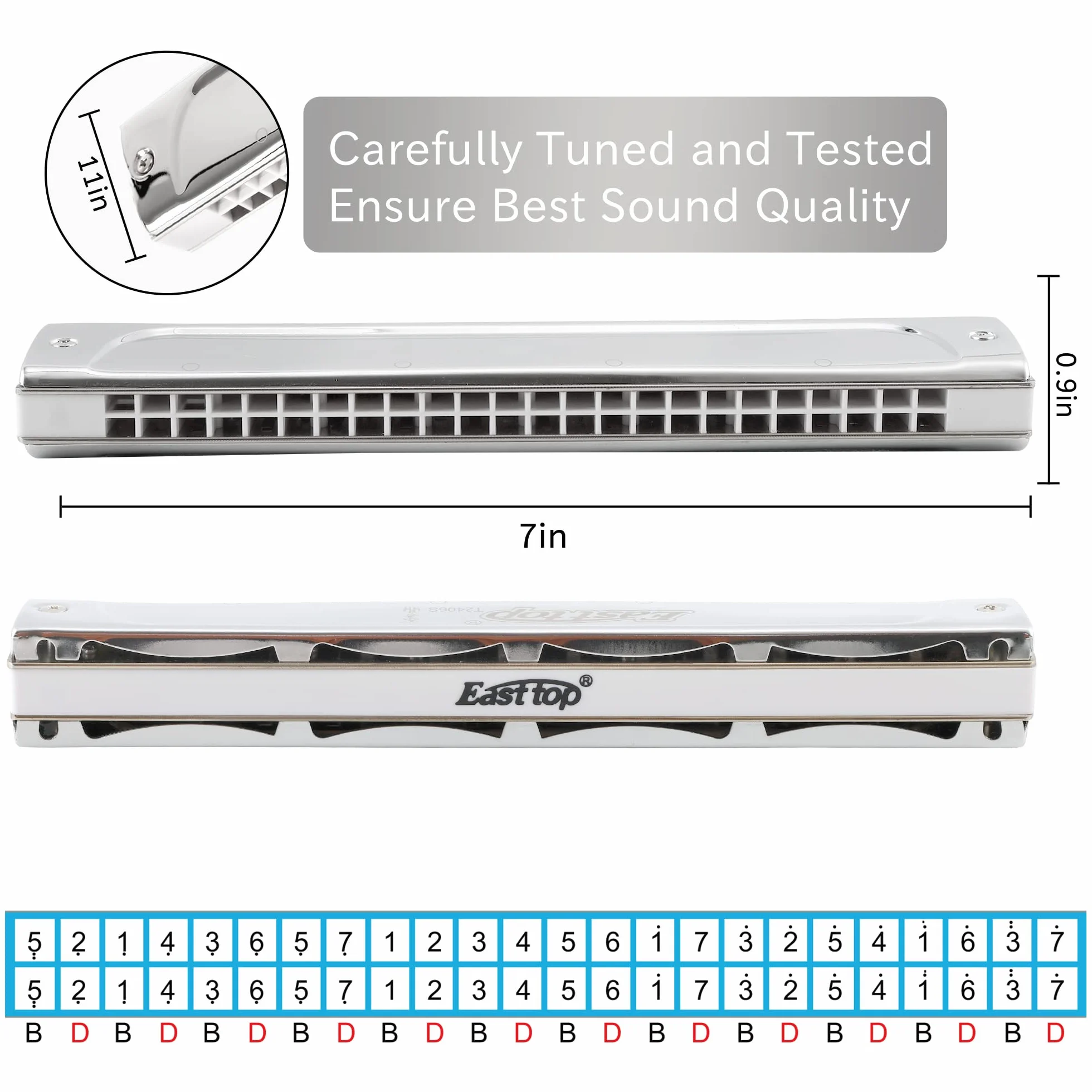 East top Tremolo Harmonijka Key of Low D, 24-otworowa profesjonalna harmonijka ustna Tremolo T2406S dla dorosłych, profesjonalistów i studentów