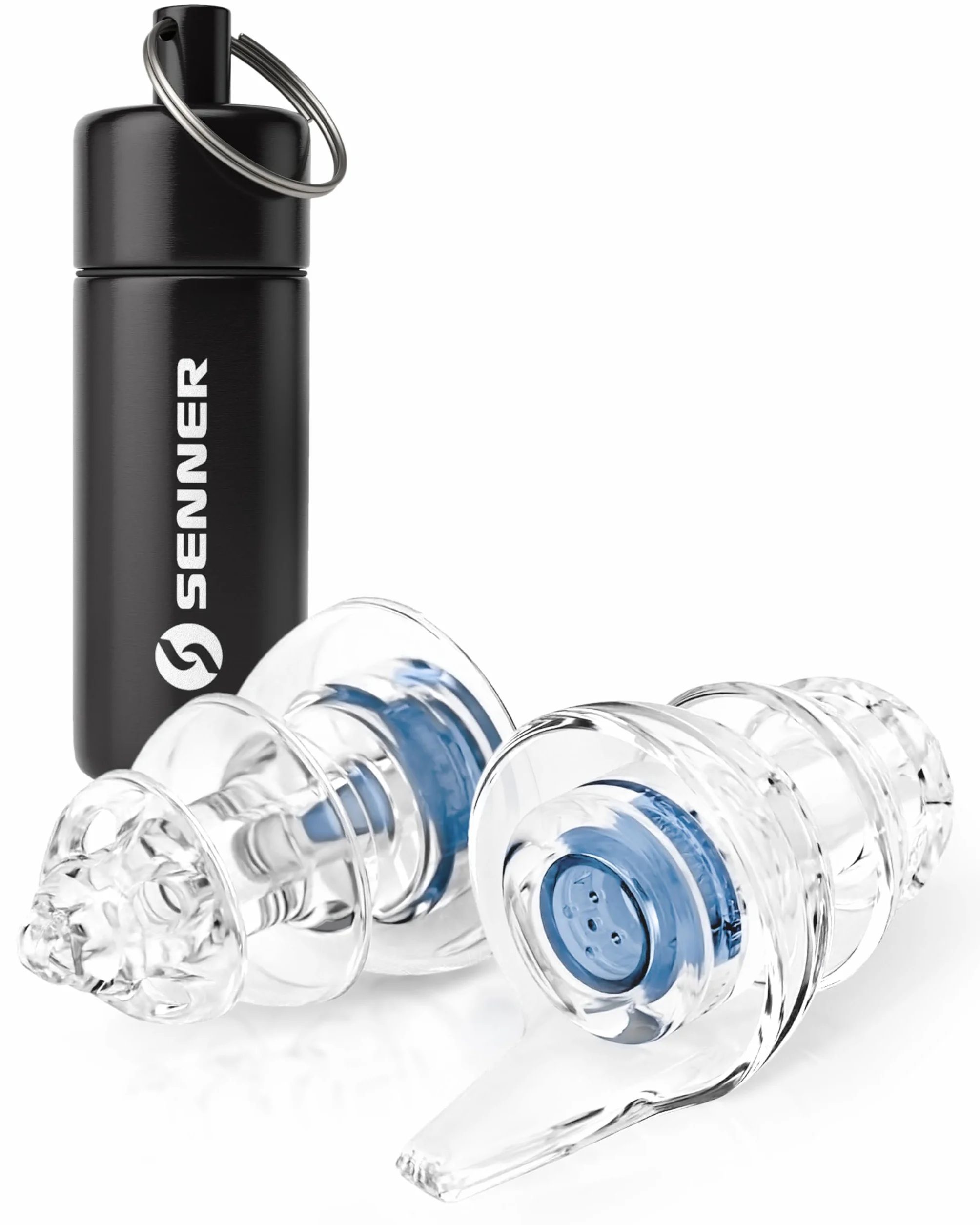 Senner MusicPro Soft Ochrona Słuchu Miękkie Zatyczki do Uszu Niebieskie Przezroczyste z Aluminiowym Etui
