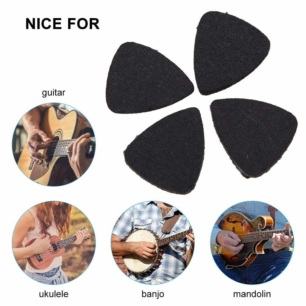 Dilwe 10 szt. plektronów z filcu wełnianego 3 mm do gitary ukulele (czarne)