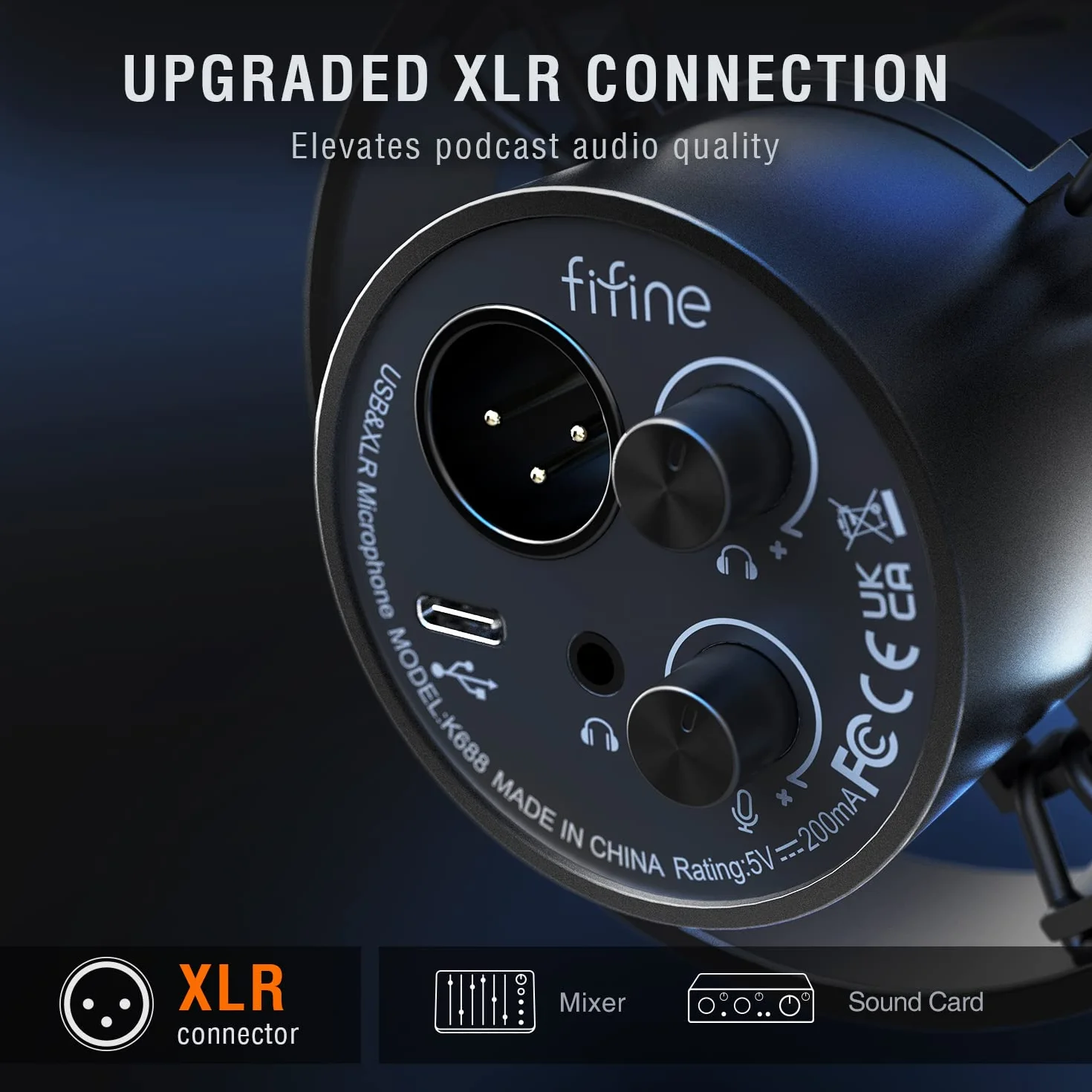 Fifine XLR Dynamiczny mikrofon studyjny, mikrofon USB do P,C do strumieniowego przesyłania podcastów z gier, do kart dźwiękowych, PS4/5, Mac, miksera