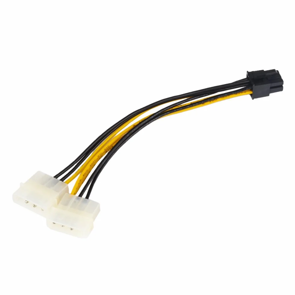 J&D 6-pinowy adapter kabla zasilającego PCIe na 2 x 4-pinowe Molex LP4 (2 sztuki), 6 cali / 15 cm, czarny