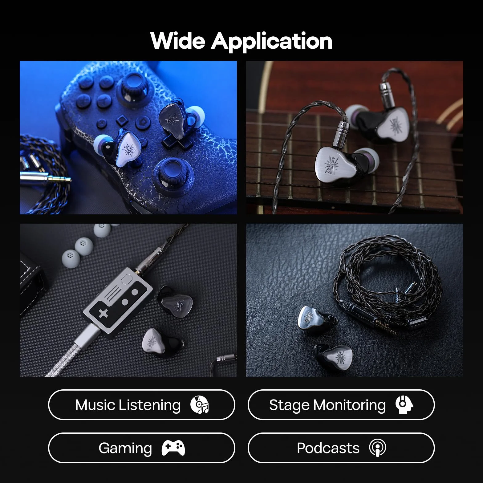 LINSOUL Kiwi Ears KE4 monitor douszny, 2DD + 2BA hybrydowe słuchawki douszne, słuchawki gamingowe, HiFi Wired IEM, ze zdejmowanym kablem IEM dla muzyków, audiofilów