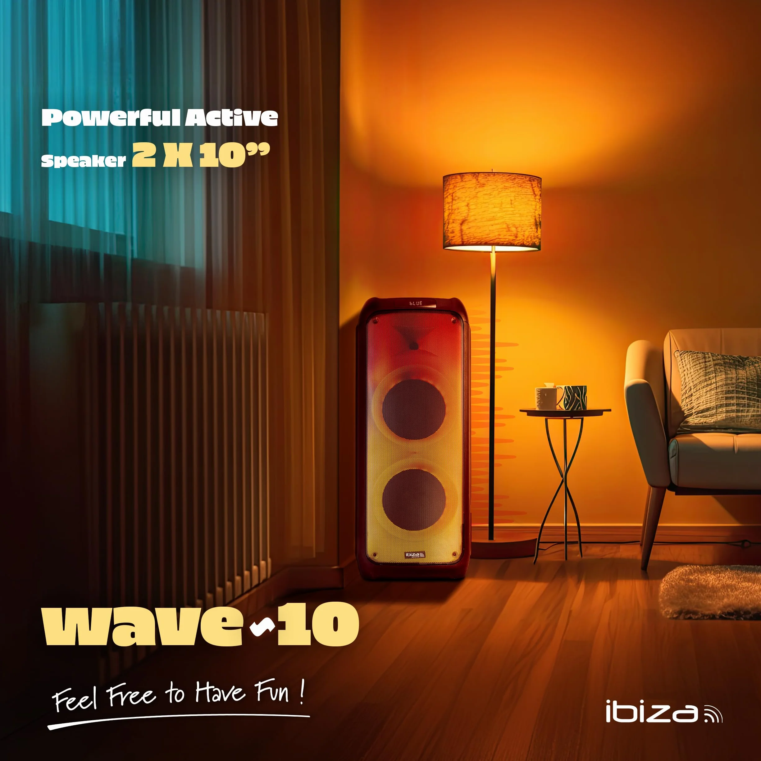 Ibiza WAVE10 System głośników 800W 2x10" Bluetooth USB microSD LED TWS Czarny