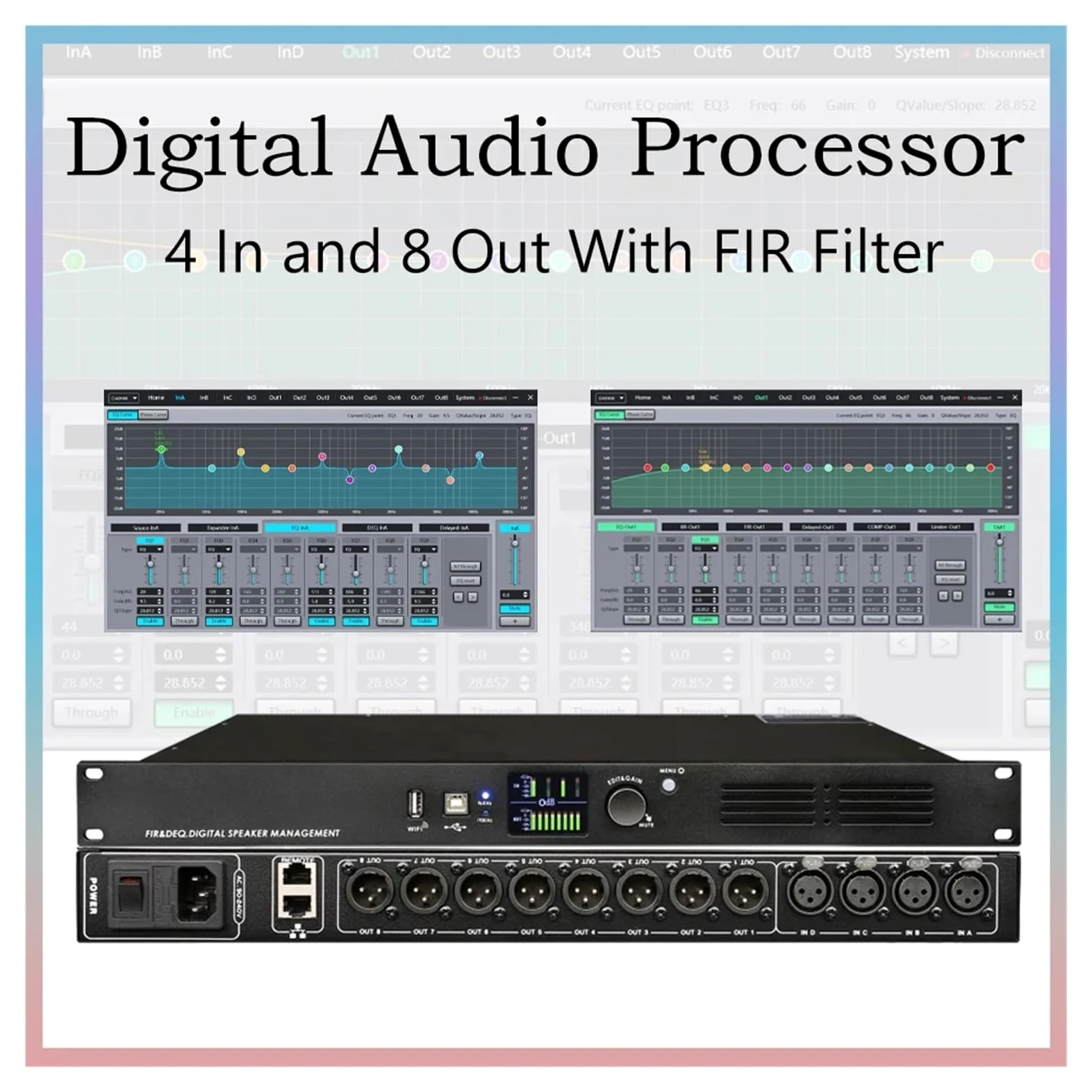 DA48 4 Wejścia 8 Wyjść Profesjonalny Cyfrowy Procesor Audio DSP Audio Przedwzmacniacz Z Systemem Zarządzania Głośnikami FIR