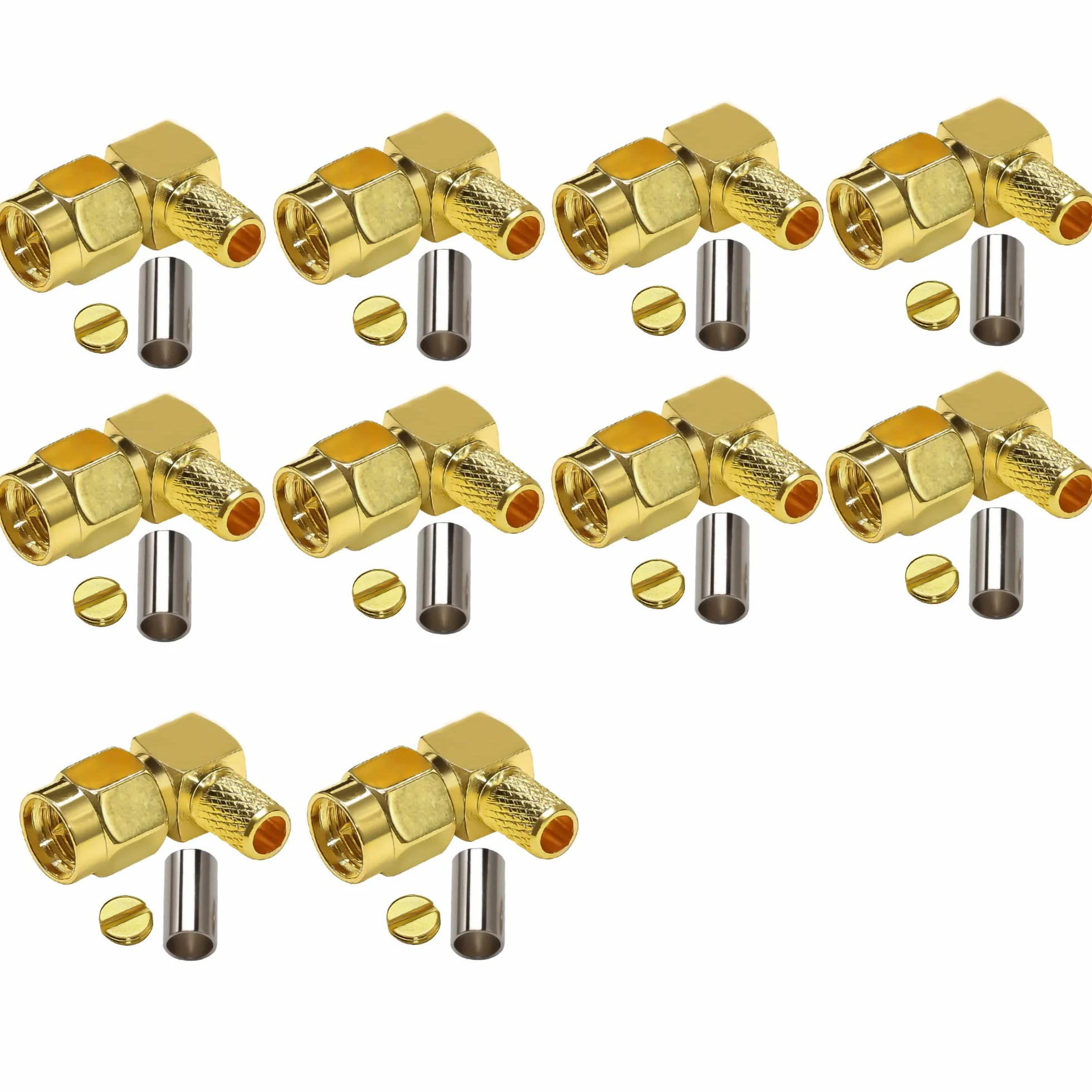 Złącze SMA TUOLNK SMA męskie złącze zaciskowe kątowe do RG58 RG142 RF kabel koncentryczny SMA adapter kolankowy 90 stopni 10 sztuk
