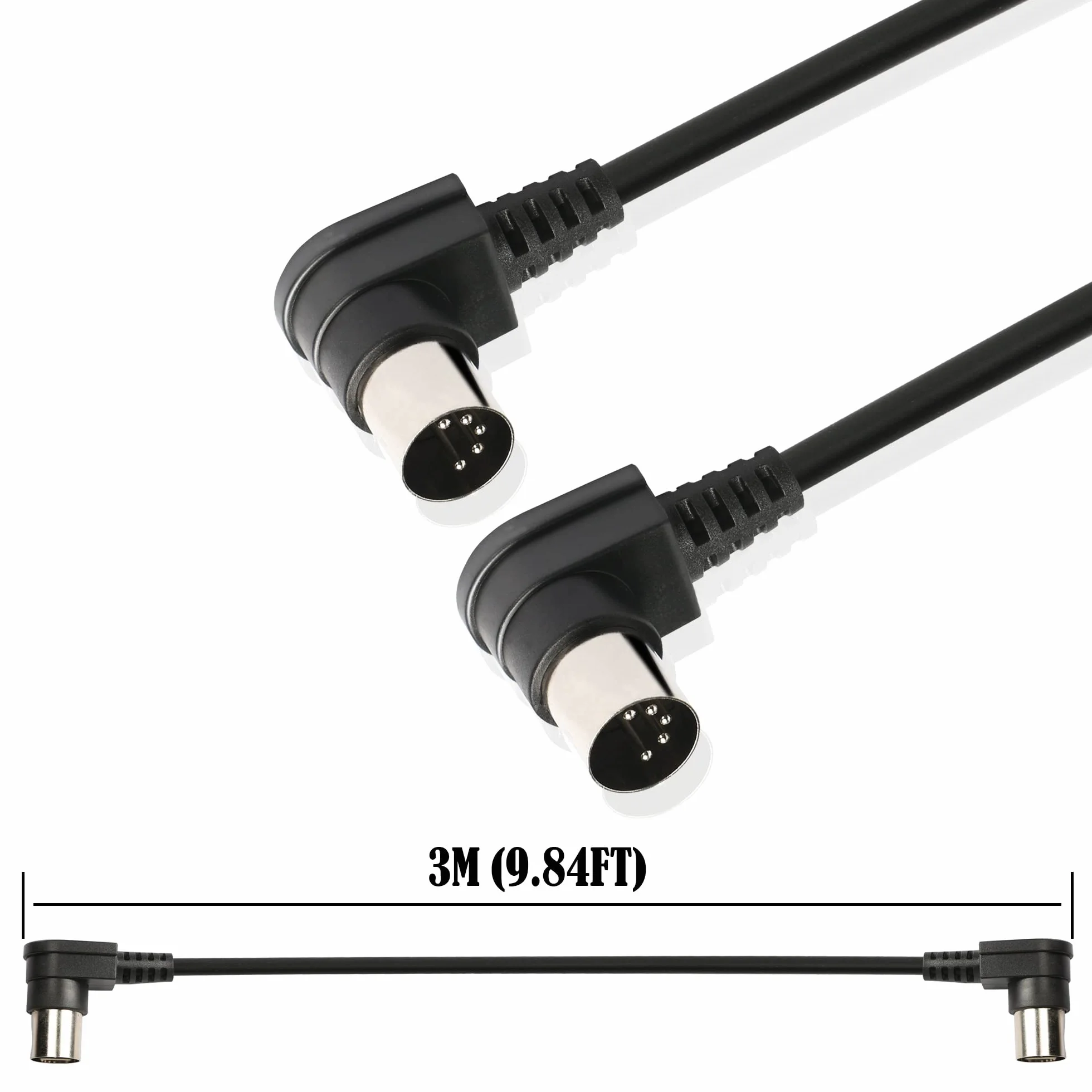 GINTOOYUN Kabel MIDI DIN 5-pinowy pod kątem prostym, kąt prosty 90 stopni, 5-pinowy DIN męski pod kątem prostym 90 stopni, męski kabel audio MIDI do miksera muzyki, urządzenia MIDI itp. (3 m)