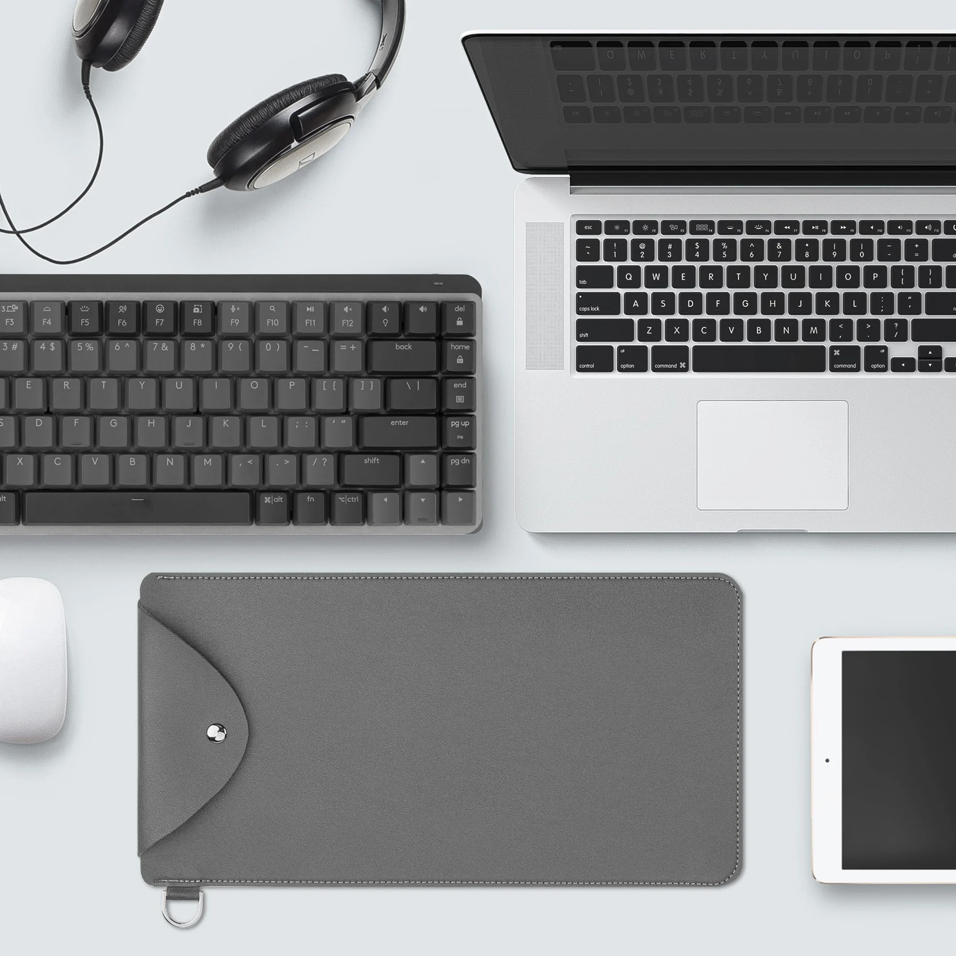 GEEKRIA Smukłe etui do przenoszenia klawiatury, kompatybilne z MelGeek O2, Flow Lite 84, Logitech MX Mechanical Mini, LOFREE Flow84, IQUNIX MQ80, wegańska skórzana torba podróżna (ciemnoszara)