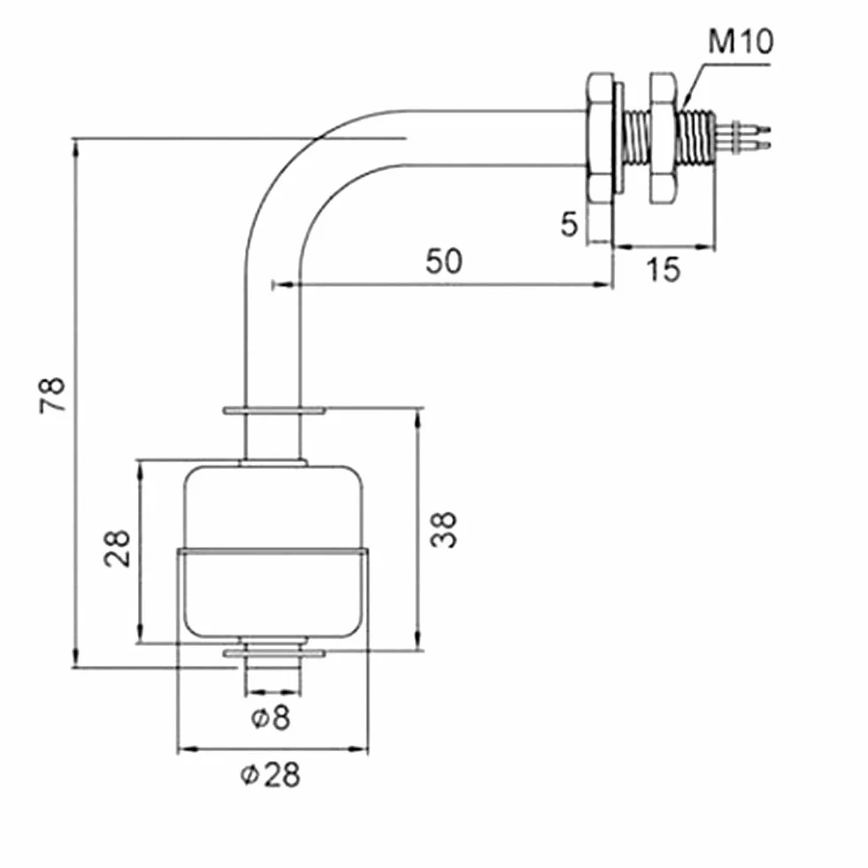 Czujniki poziomu napełnienia, stal nierdzewna 304, przełącznik pływakowy 0~220 V, 75 mm, stal nierdzewna, odporna na wysokie temperatury, czujnik poziomu cieczy, jak na zdjęciu, 12*6*3