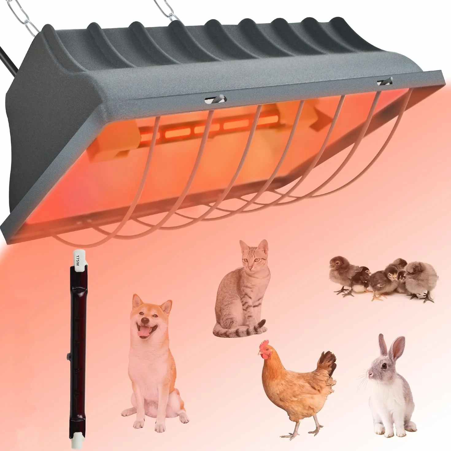 HEYOUTH Lampa grzewcza dla drobiu, podgrzewacz kurczaków, podgrzewacz kurnika, stała temperatura, do hodowli piskląt, kaczek, przepiórek i ptaków (250W)
