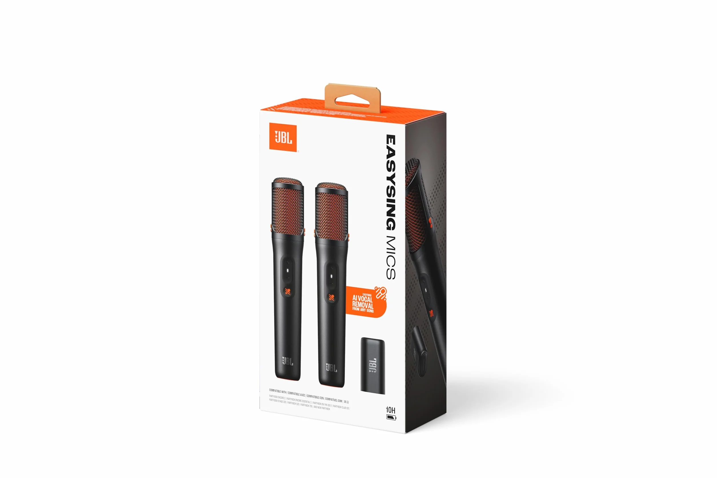 JBL EasySing Mics, 2 bezprzewodowe mikrofony karaoke z AI z usuwaniem wokalu w czasie rzeczywistym oraz donglem PartyBox USB-C, czarny