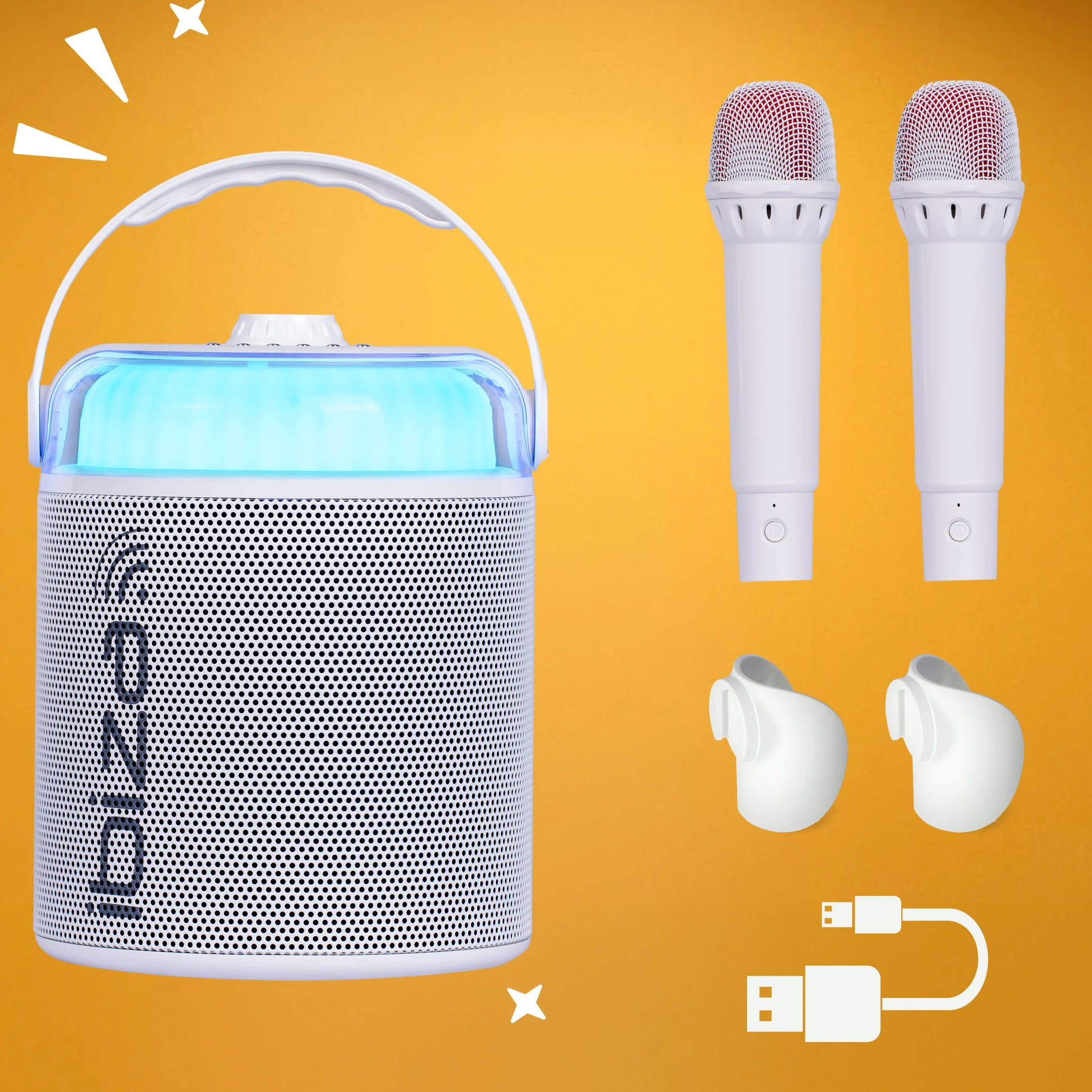 Ibiza KARAHOME-WH Głośnik KARAOKE Bluetooth Zasilany Bateryjnie z Dwoma Mikrofonami Bezprzewodowymi Biały